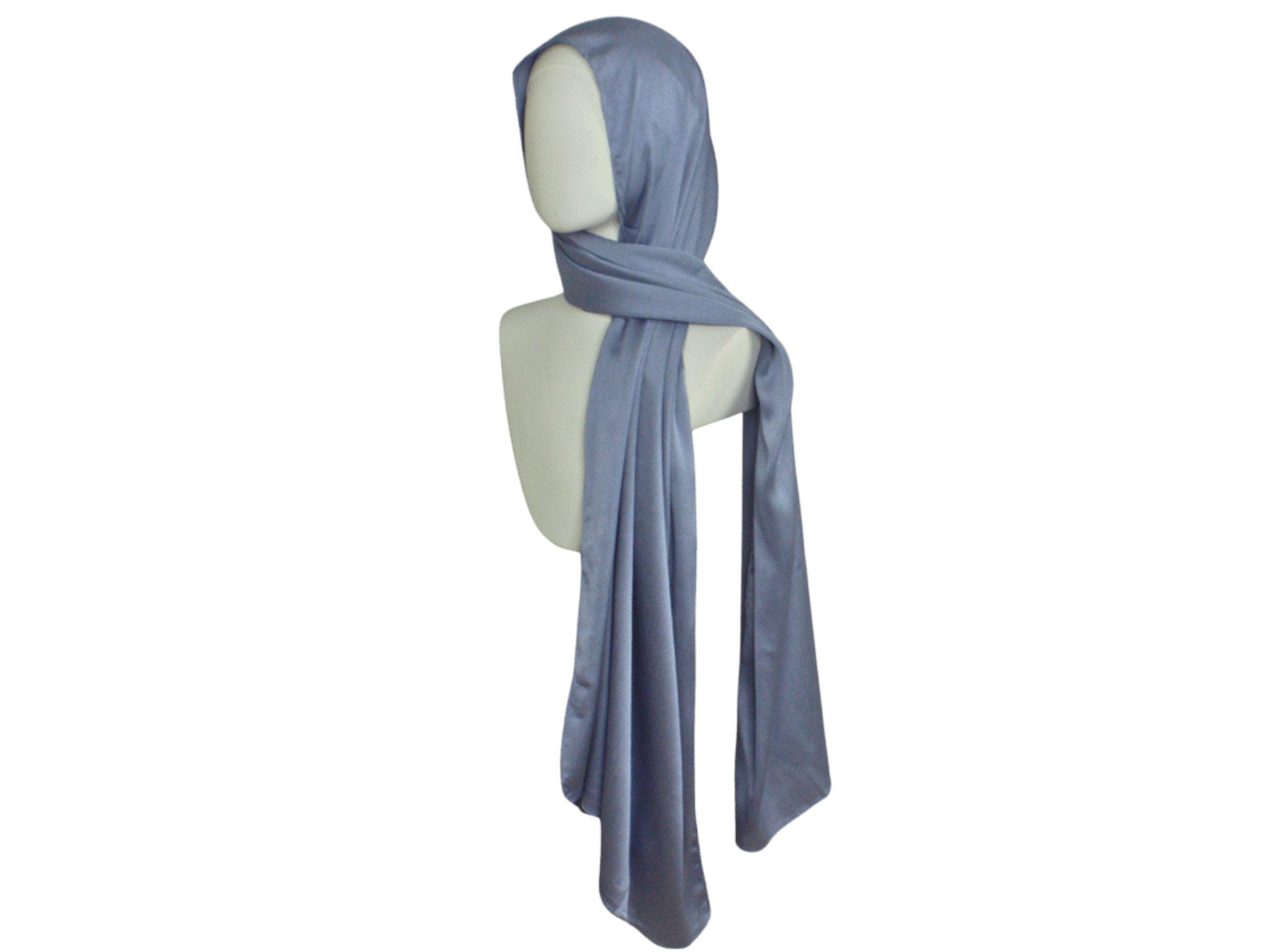 Muted blue satin crinkle formal hijab | blue fancy hijab for parties | LinaZibdeh