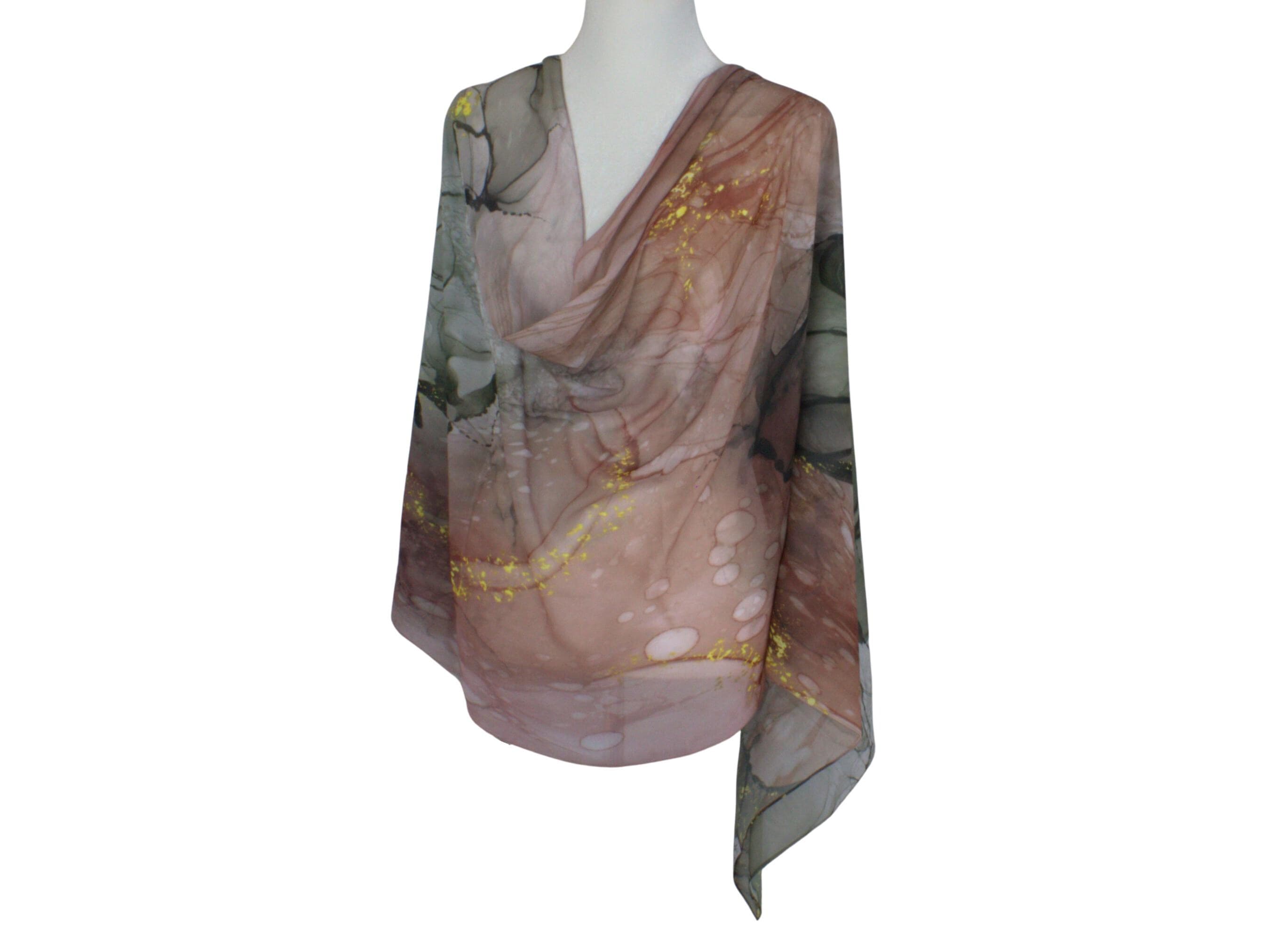 Green Rose Bronze Printed Chiffon Hijab, Soft Lightweight Scarf - image 5