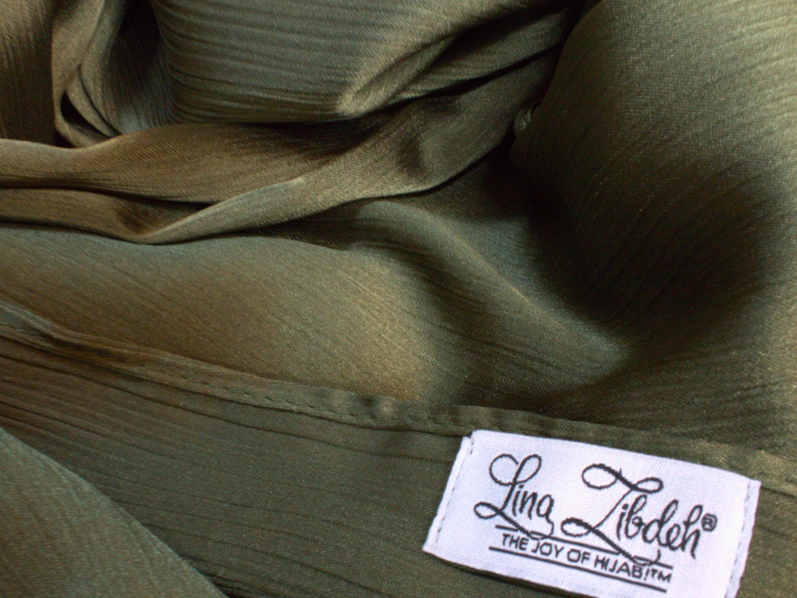 Olive Green Satin Crinkle Hijab: Metallic Sparkly Party Scarf - image 5