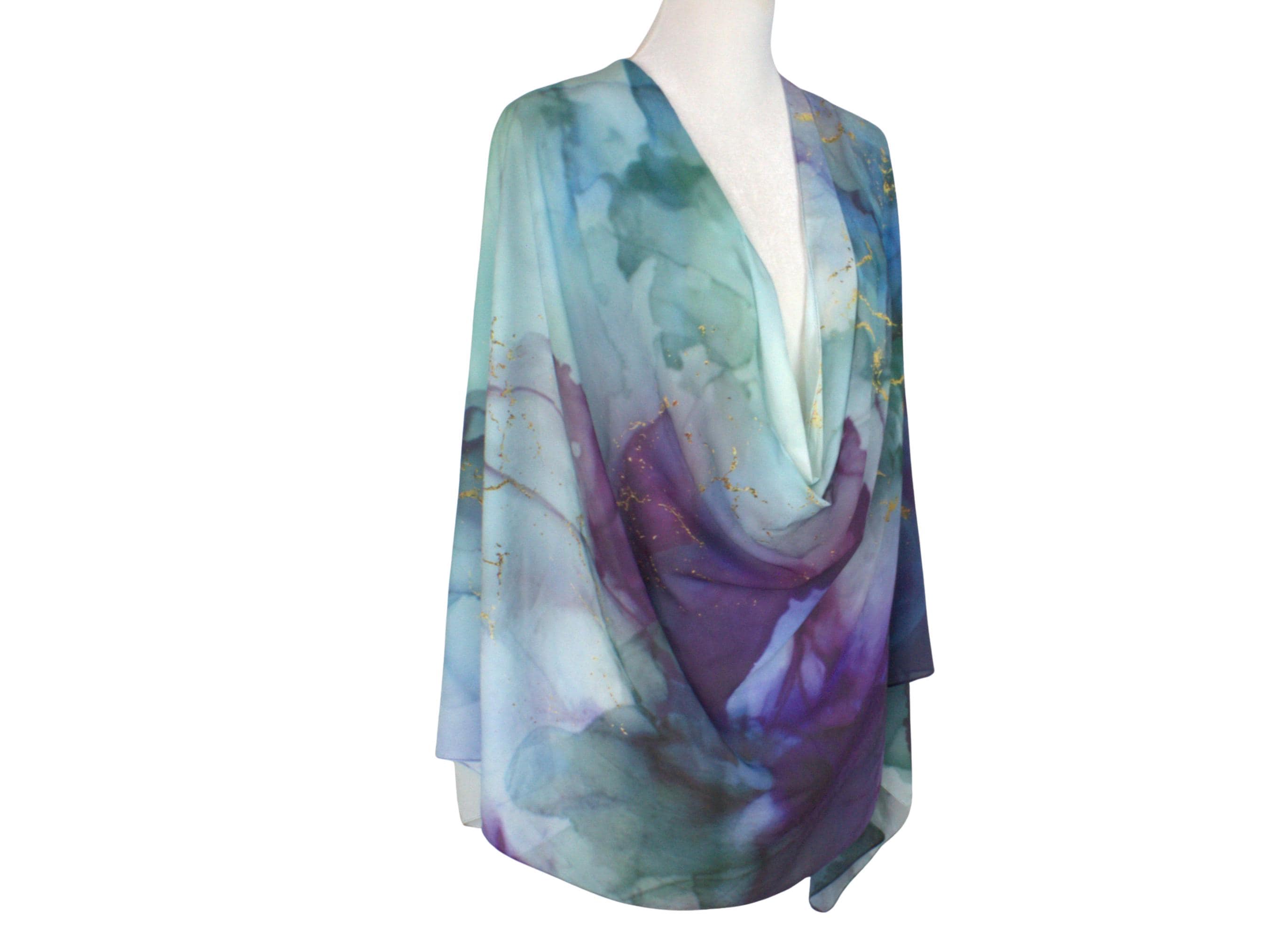 Premium printed chiffon hijab shown draped to highlight soft texture and watercolor design.