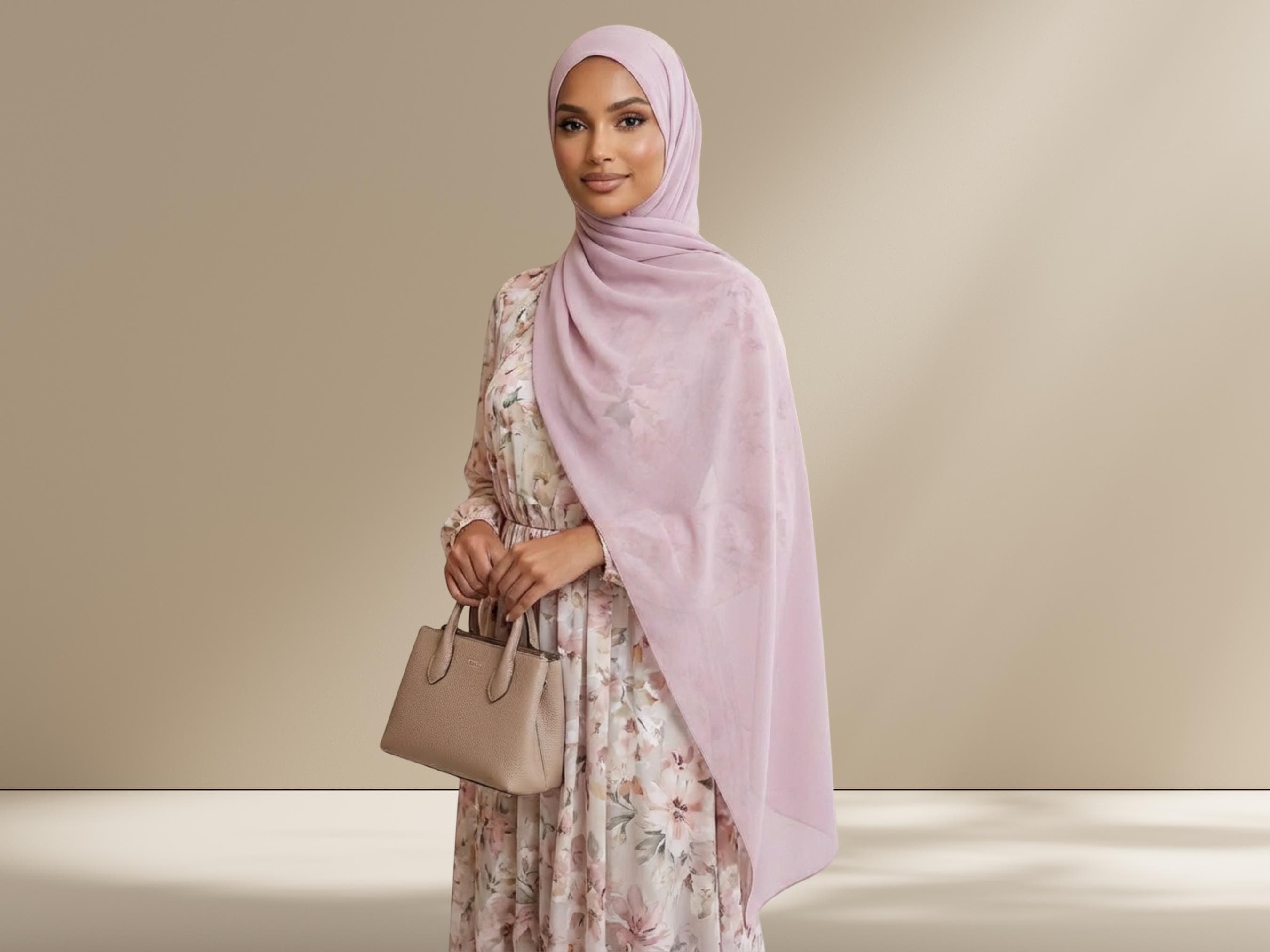 Mauve Pink Diamond Chiffon Hijab, Everyday & Formal Wear
