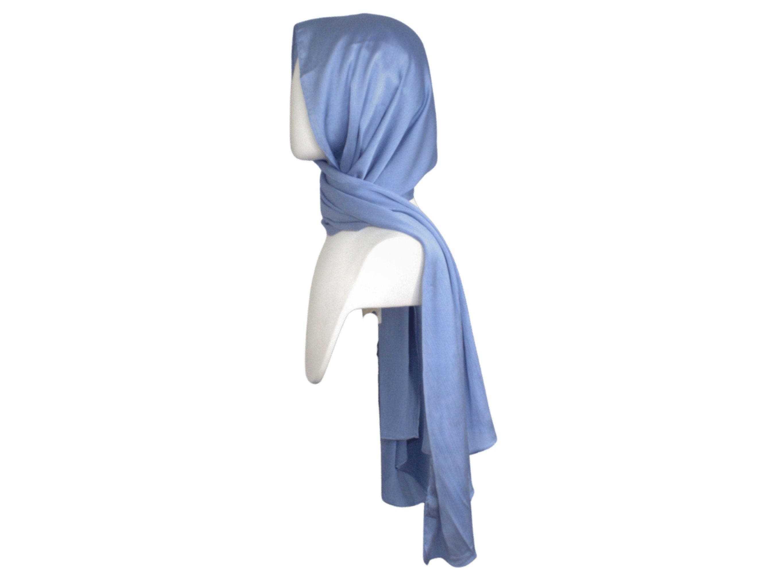 Periwinkle Satin Crinkle Hijab, Violet Blue Formal Scarf - image 5