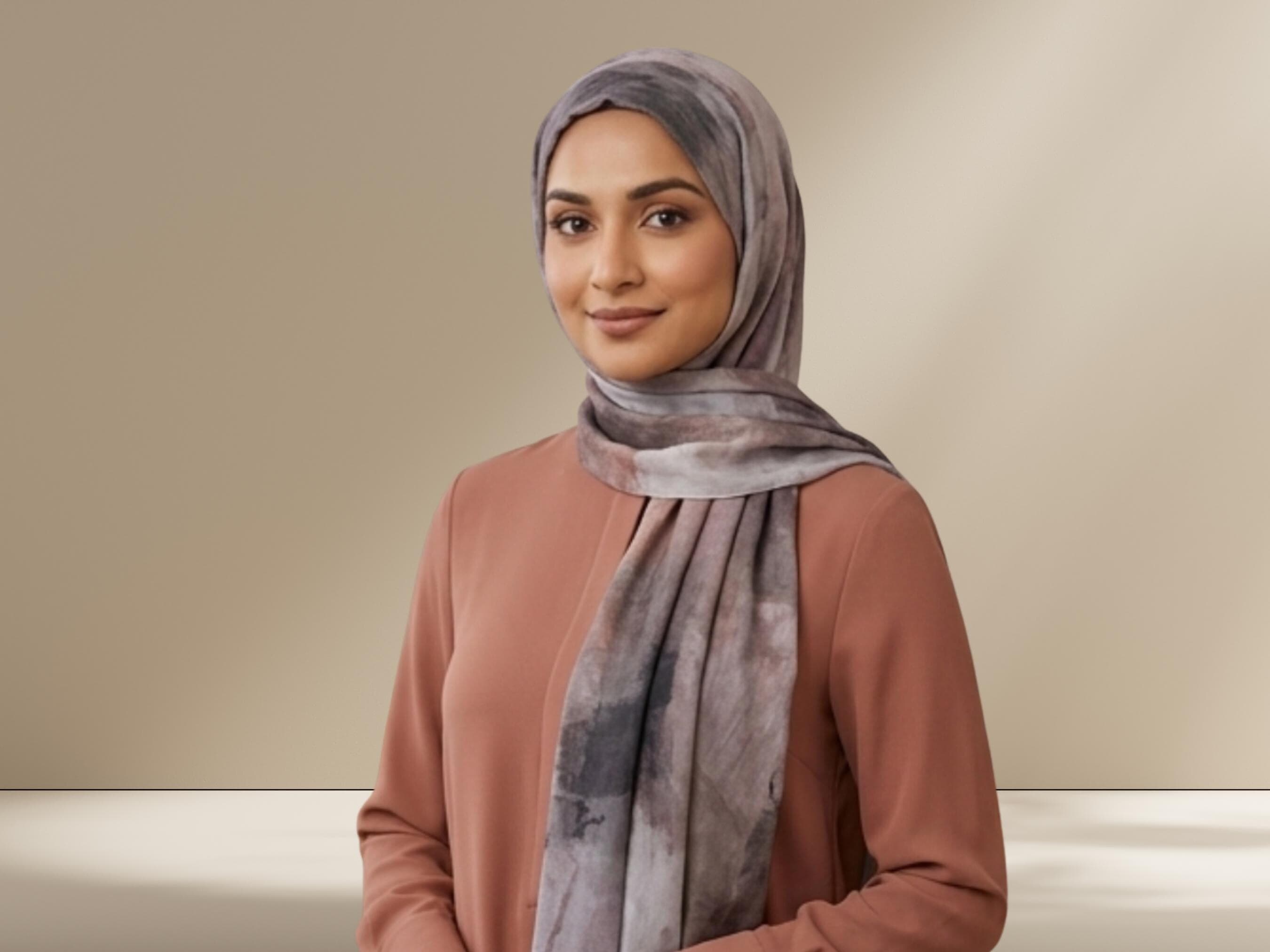 Printed Bamboo Modal Hijab Scarf: Muted Mauve Taupe Hijab, Lightweight & Breathable - image 5