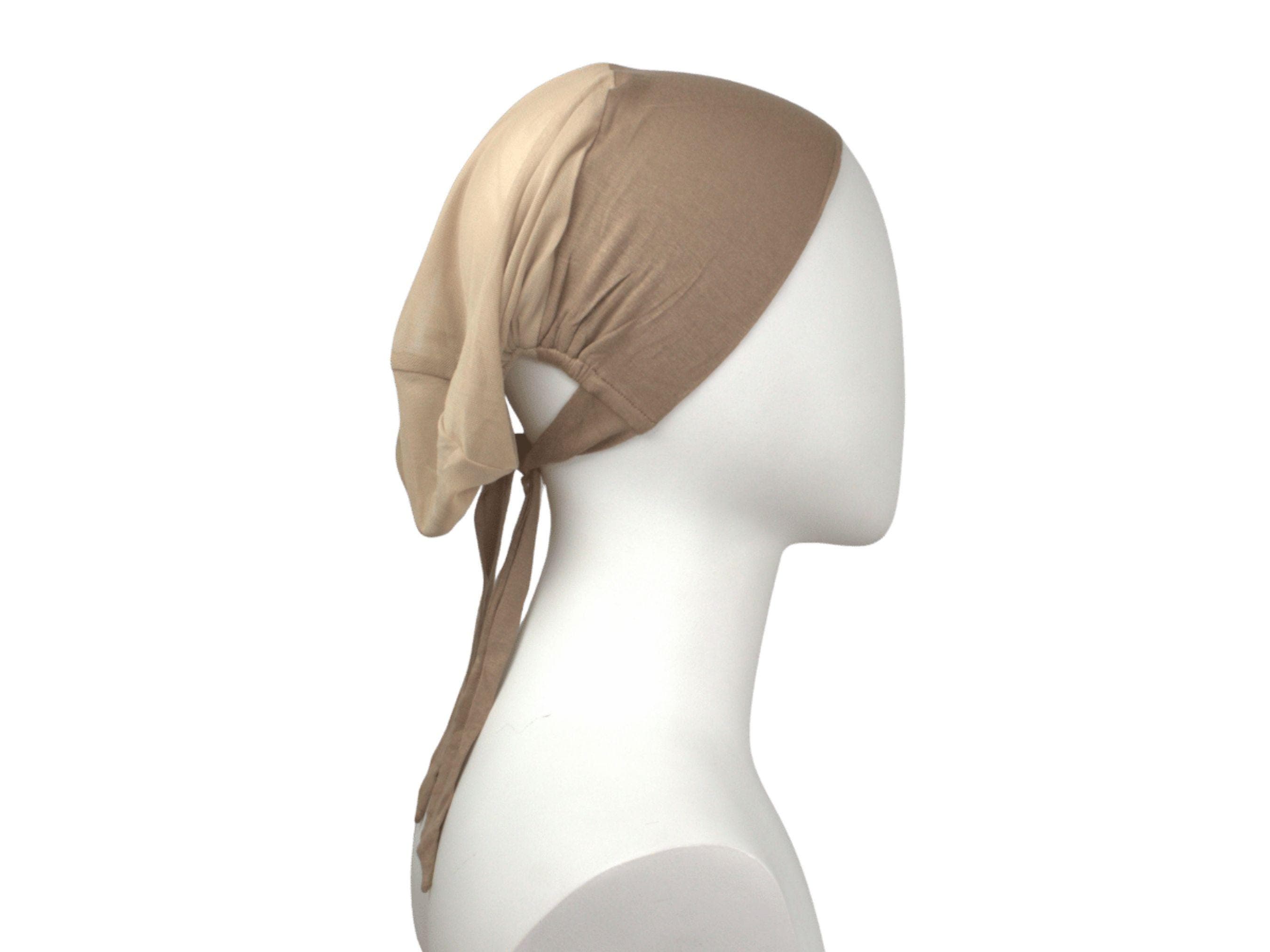 Mocha Beige cream Tie-Back Mesh Hijab underCap, brown hijab underscarf bonnet, non-slippery comfortable adjustable tie back caps women girls