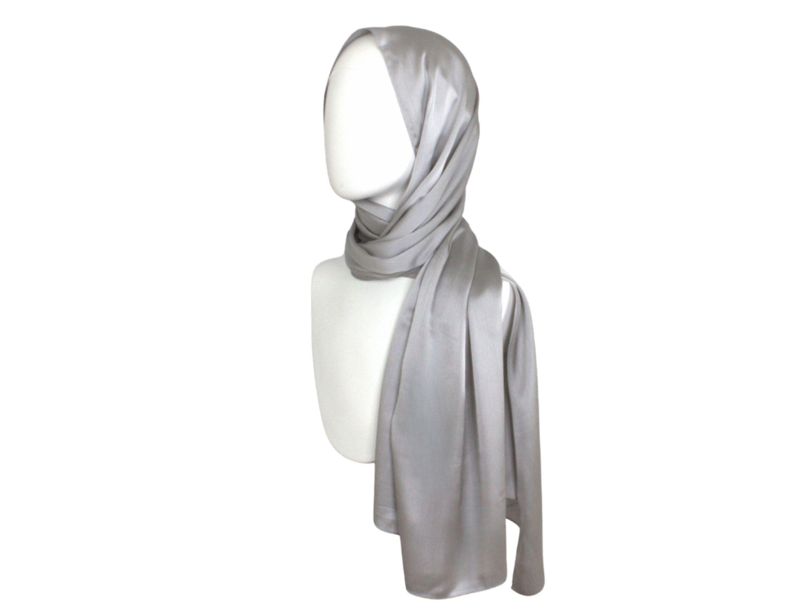 Dark Silver satin crinkle formal hijab scarf, ideal for fancy occasions | Lina Zibdeh