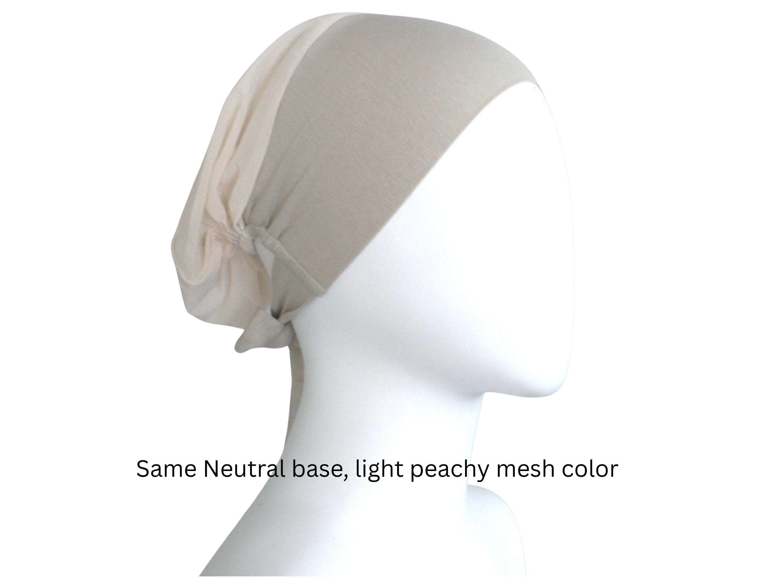 Neutral Tie-Back Mesh Hijab underCap, hijab mesh underscarf bonnet, non-slippery comfortable adjustable tie back caps for women girls