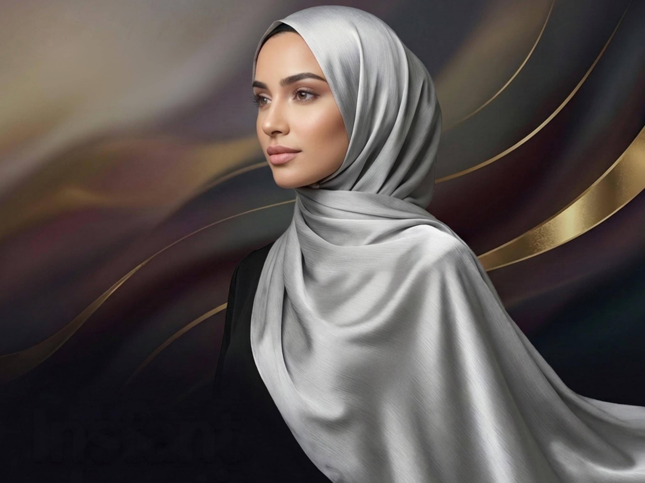 Slate Silver Satin Crinkle Hijab, Luxe Elegance, Party Wear