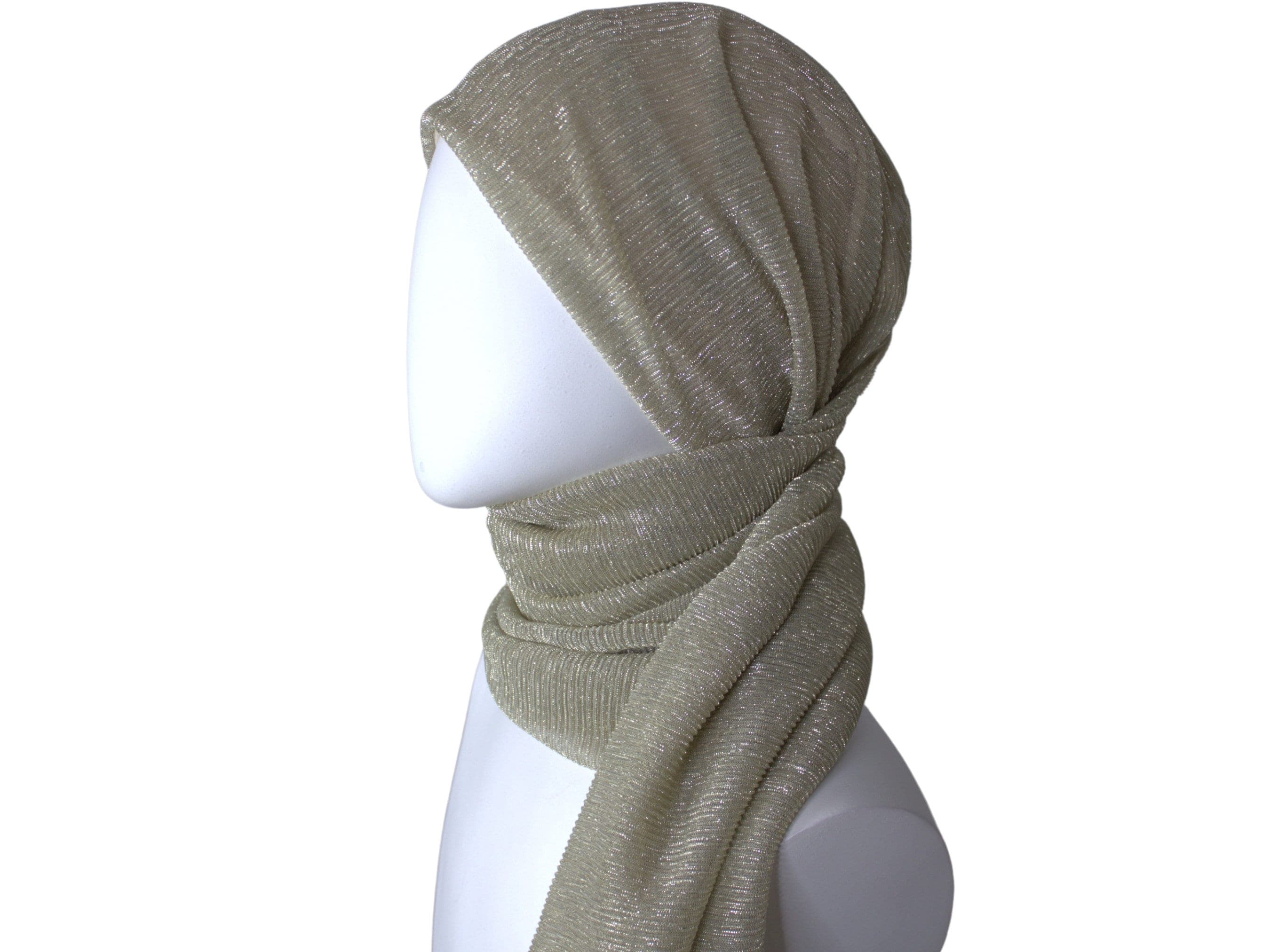 Golden Bronze Plisse Lurex Hijab, Metallic Shimmer