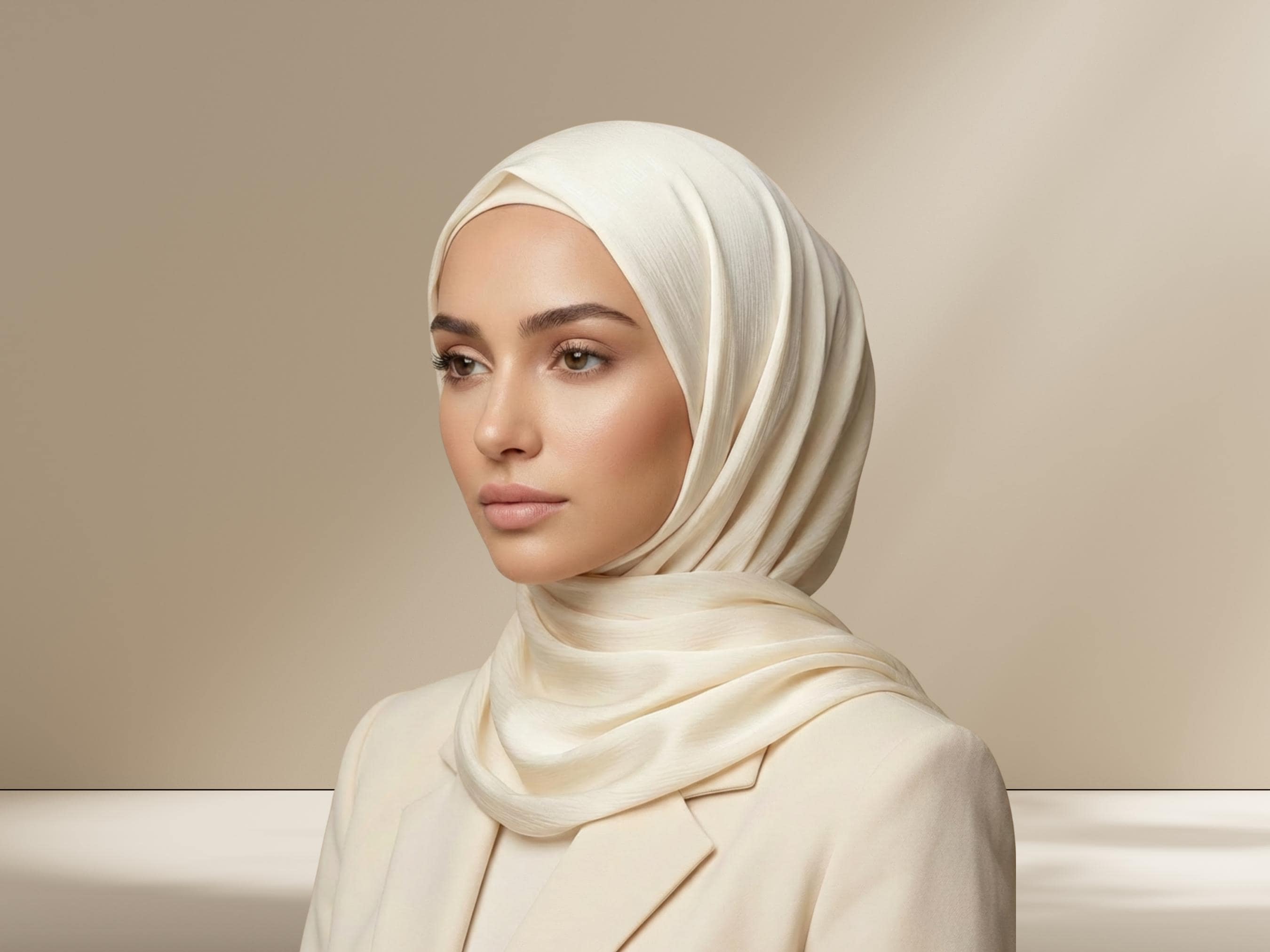 Ivory Satin Crinkle Hijab, Luxe Elegant Formal Wear - image 3