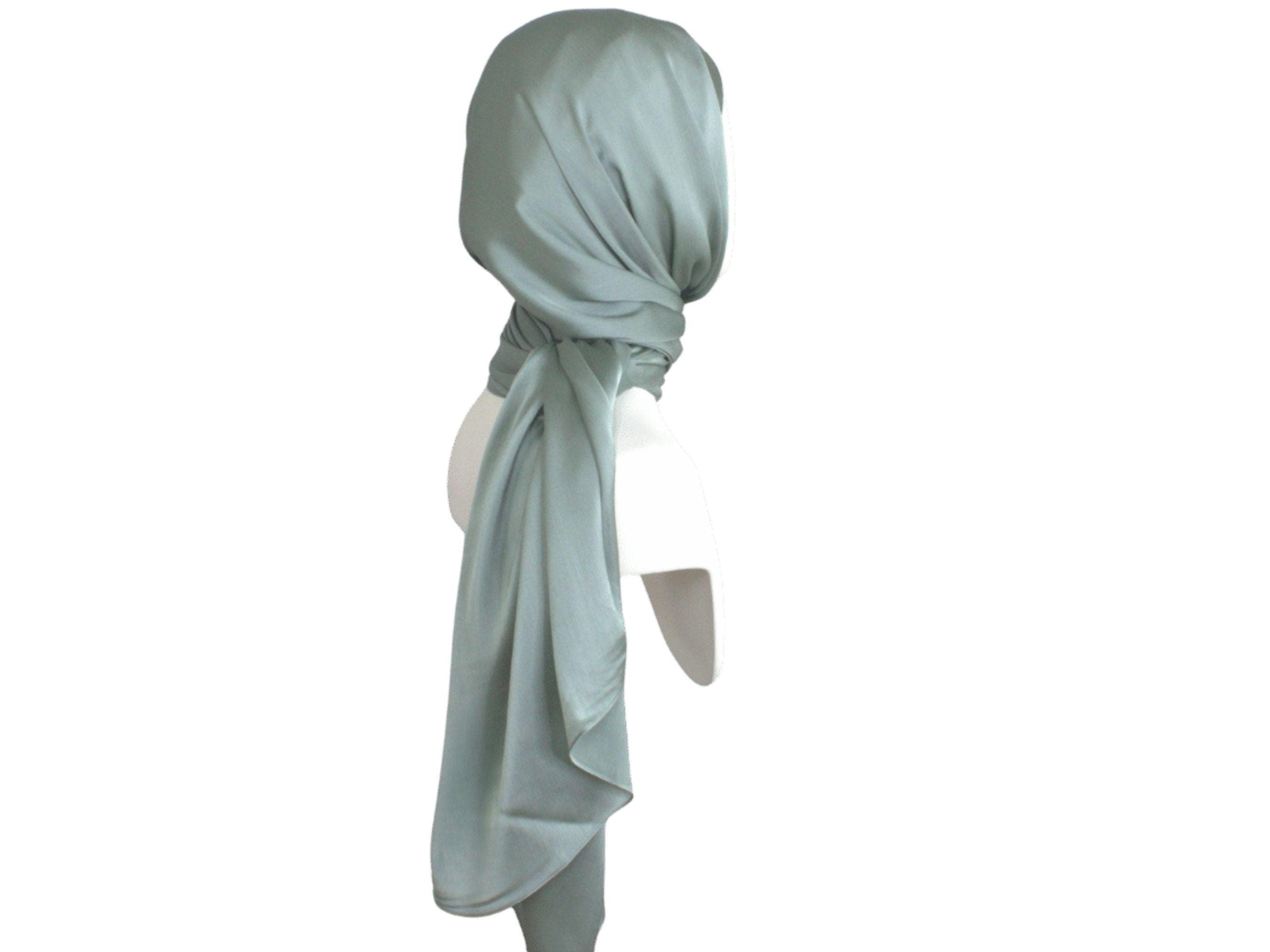 Green eucalyptus hijab for formal occasions | eucalytpus satin crinkle hijab scarf for parties | Lina Zibdeh
