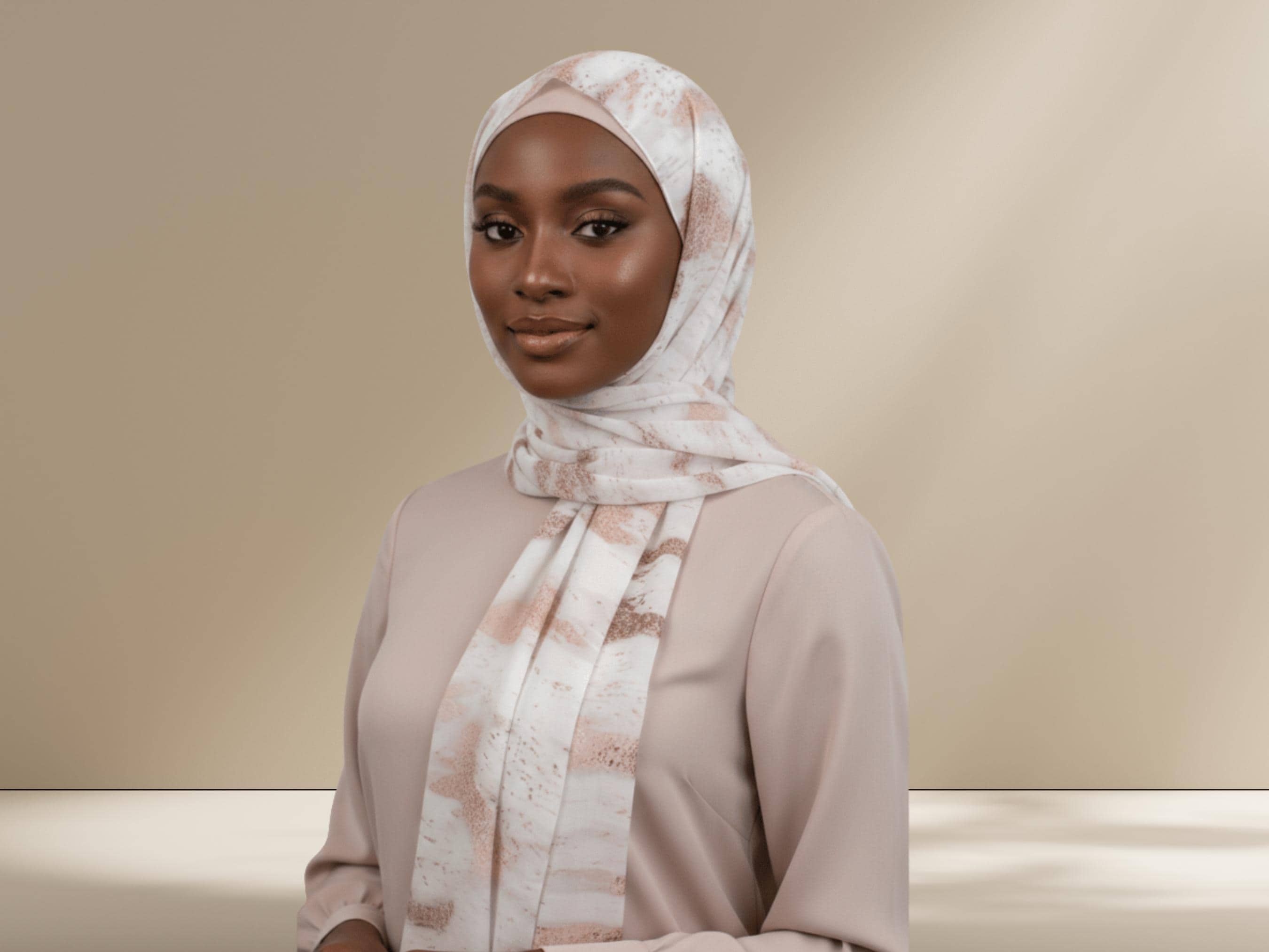 Golden Rose Animal Print Chiffon Hijab – Printed Headscarf for Work, Eid, Weddings & Formal Occasions