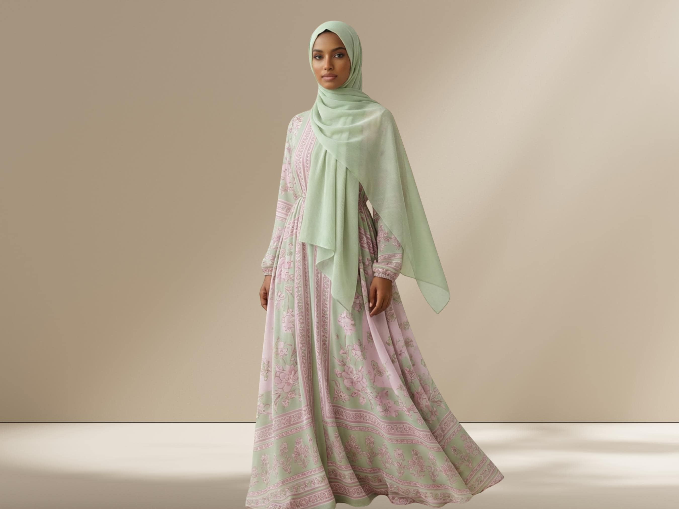 Pastel Green Crinkle Chiffon Hijab, Premium Lightweight Hijab Scarf for Everyday Wear, Pistachio green hijab - image 3