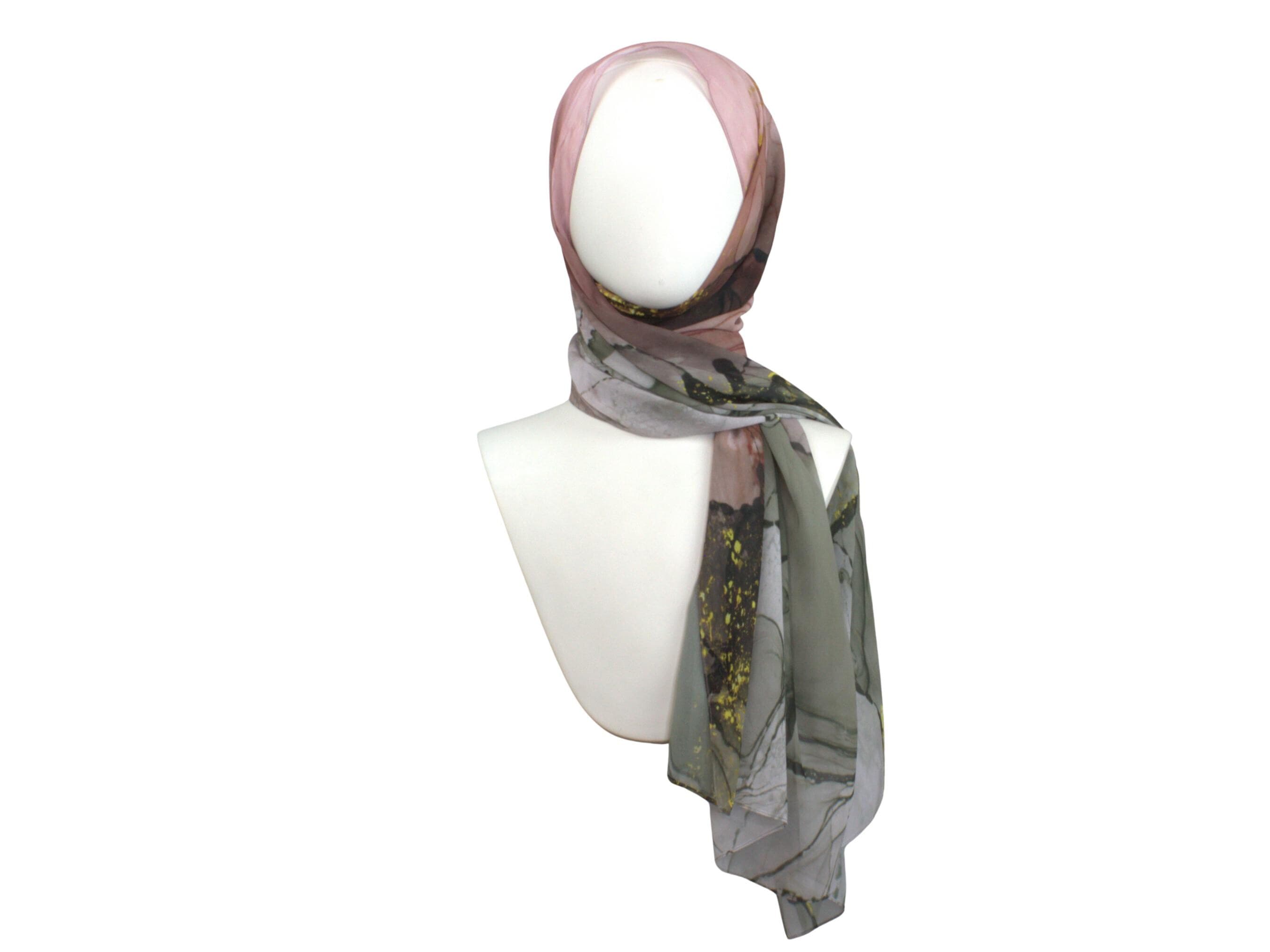 Green Rose Bronze Printed Chiffon Hijab, Soft Lightweight Scarf - image 4