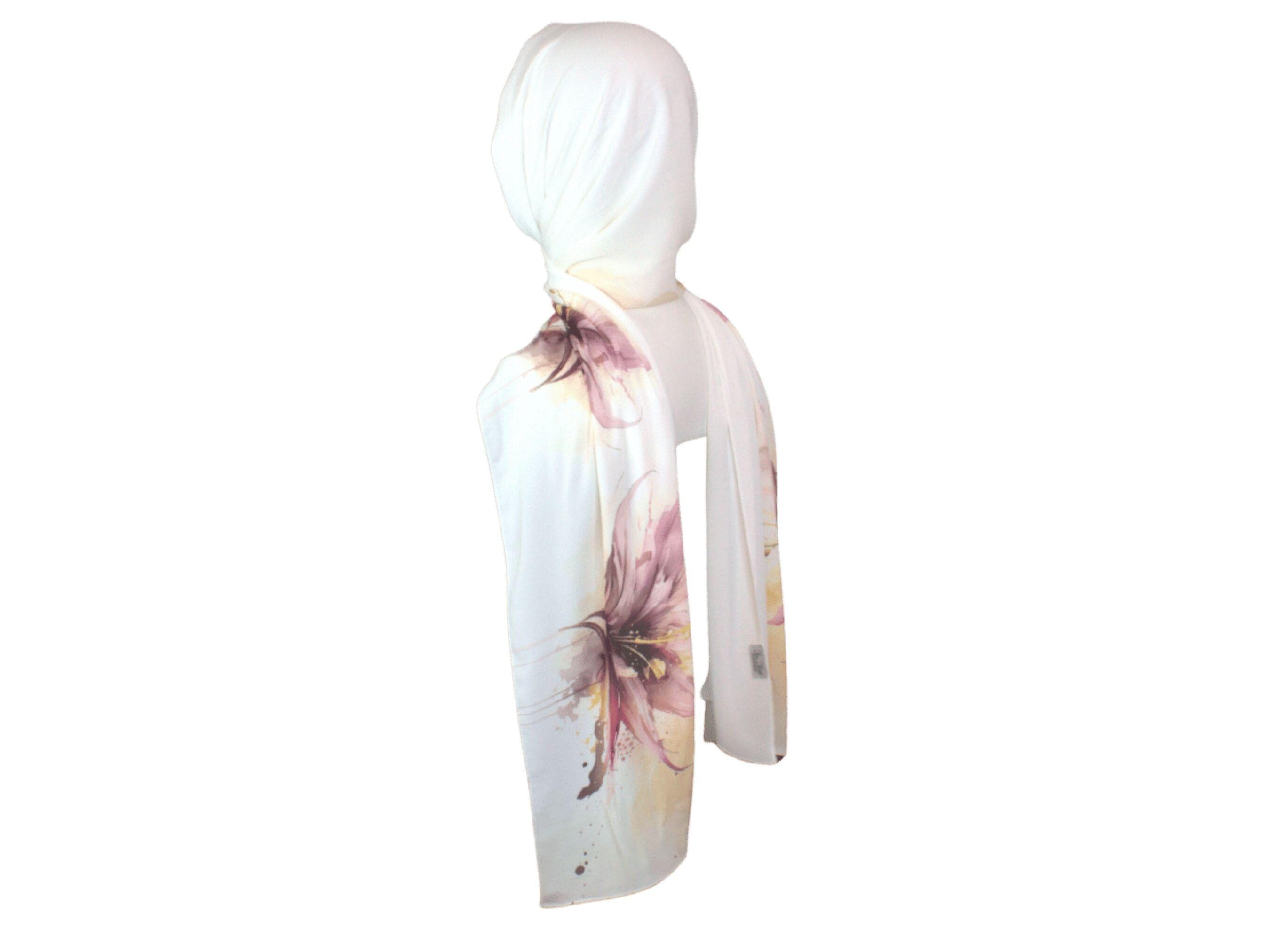 Designer hijab scarf so elegant double bordered with floral prints for modest fashion and muslim ladies. Ideal for work and fancy occasions | Lina Zibdeh