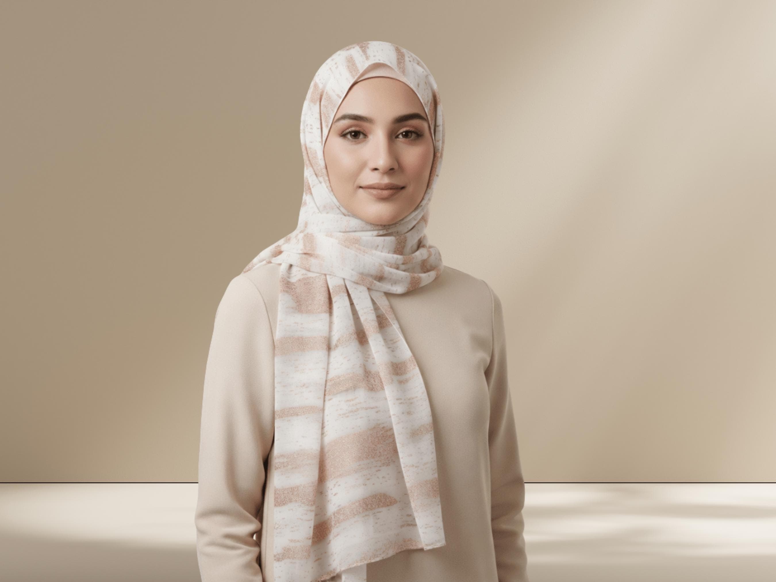 Golden Rose Animal Print Chiffon Hijab – Printed Headscarf for Work, Eid, Weddings & Formal Occasions - image 4