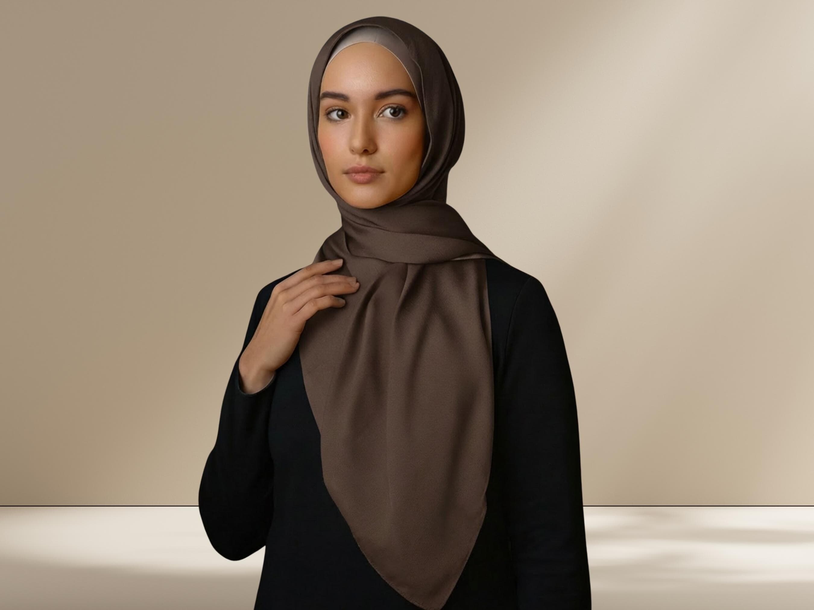 Taupe Brown Satin Crinkle Hijab, Luxe Elegance - image 3