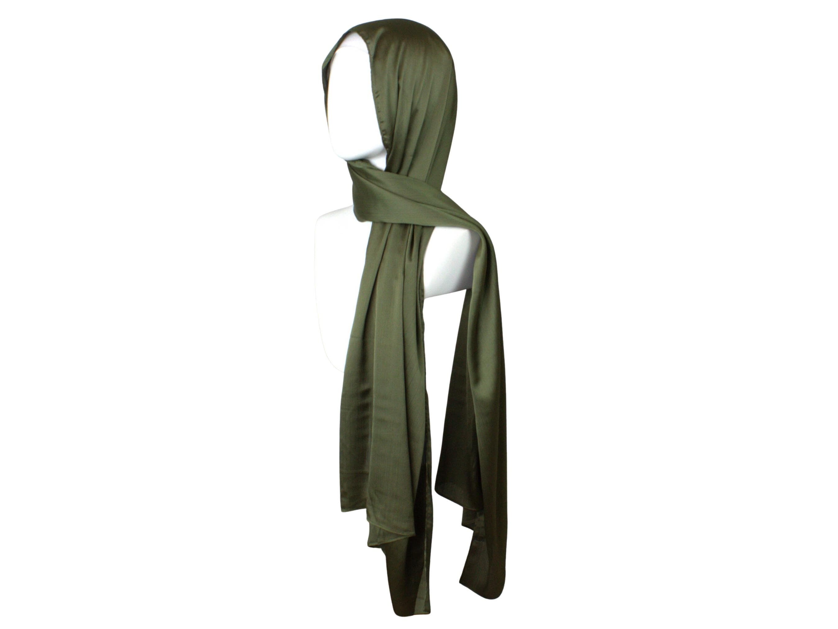 Olive Green Satin Crinkle Hijab: Metallic Sparkly Party Scarf - image 4