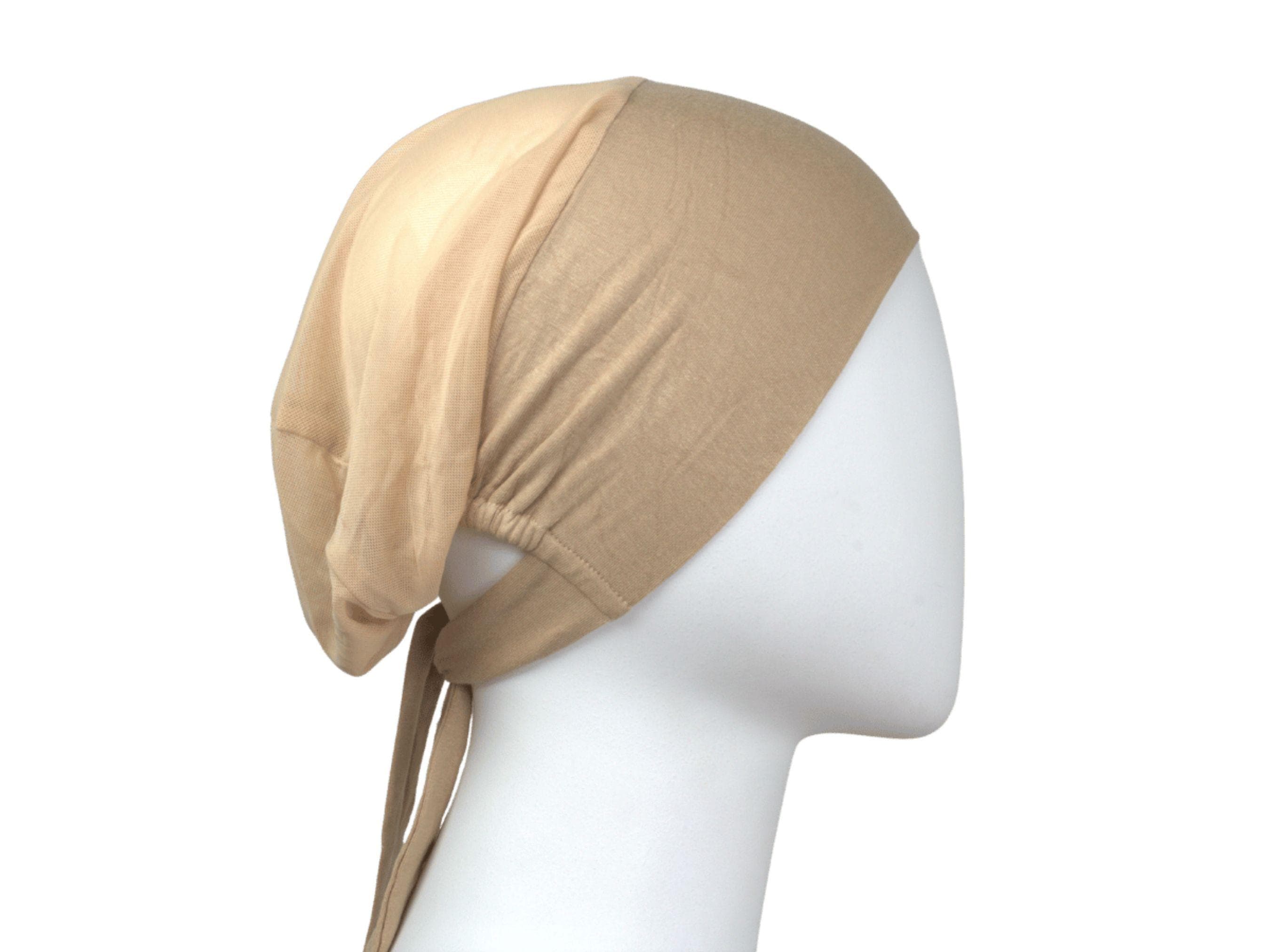 Tan Beige Tie-Back Mesh Hijab underCap, hijab underscarf bonnet, non-slippery comfortable adjustable tie back caps for women girls