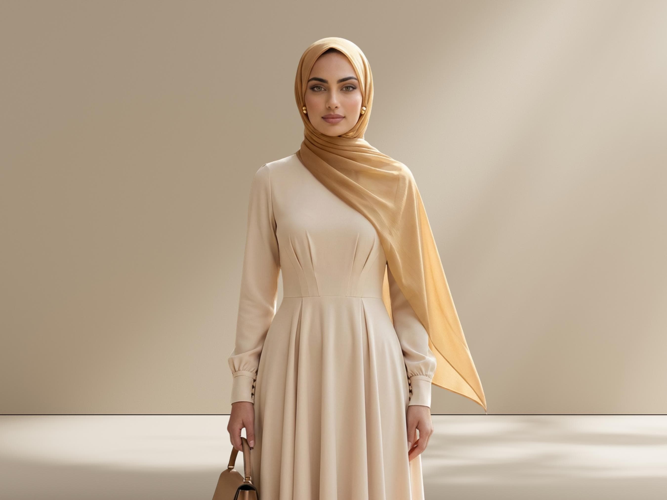 Golden Tan Chiffon Hijab – Diamond Fabric, Elegant Hemmed Edges