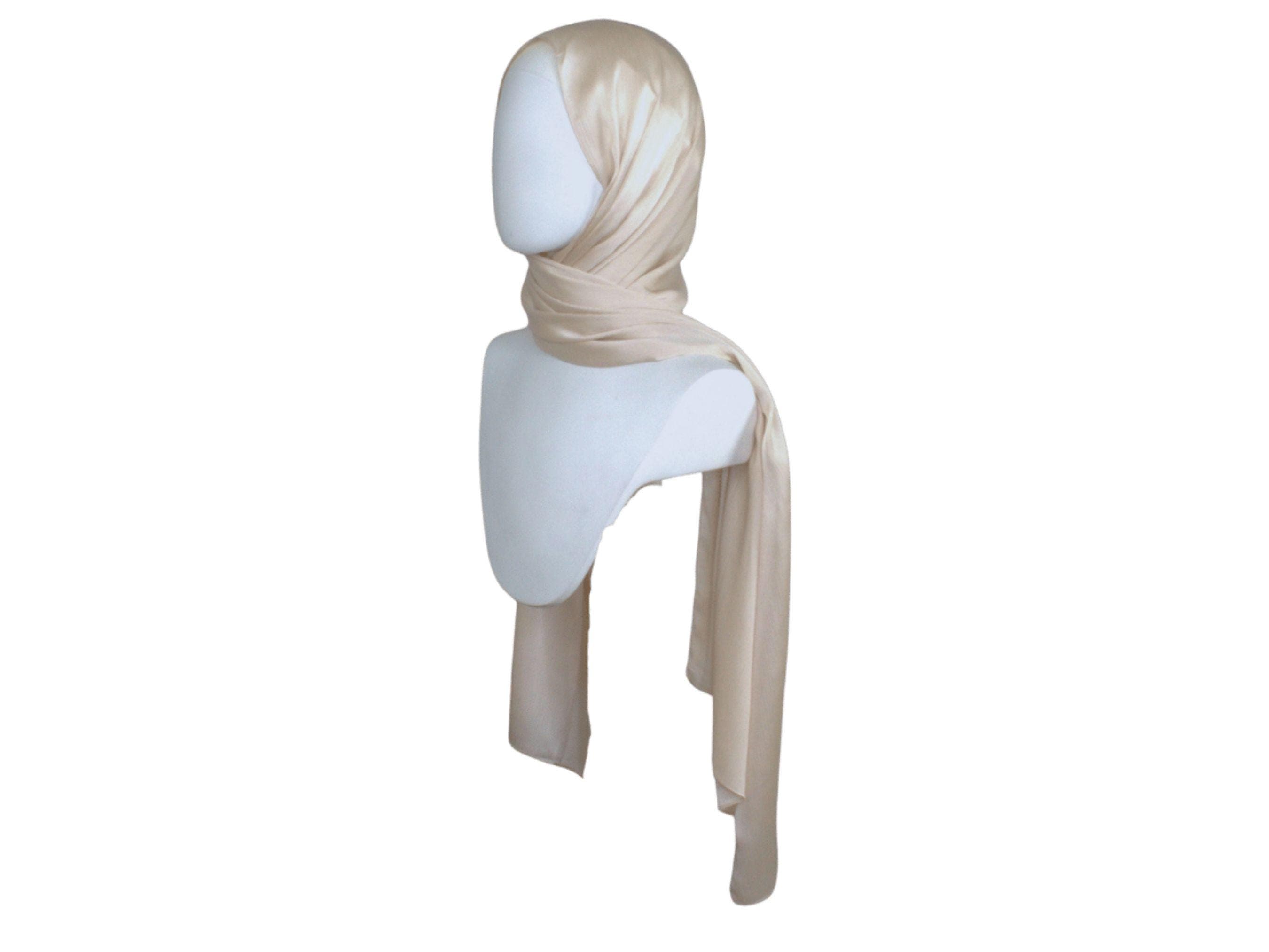 Satin crinkle champagne color hijab for formal parties and special occasions  | Lina Zibdeh
