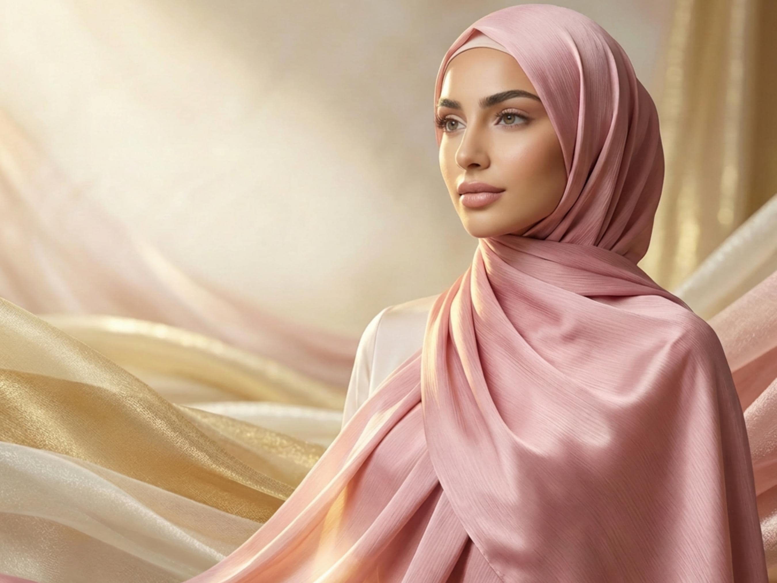 Rose Quartz Satin Crinkle Hijab, Luxe Elegance Party Scarf