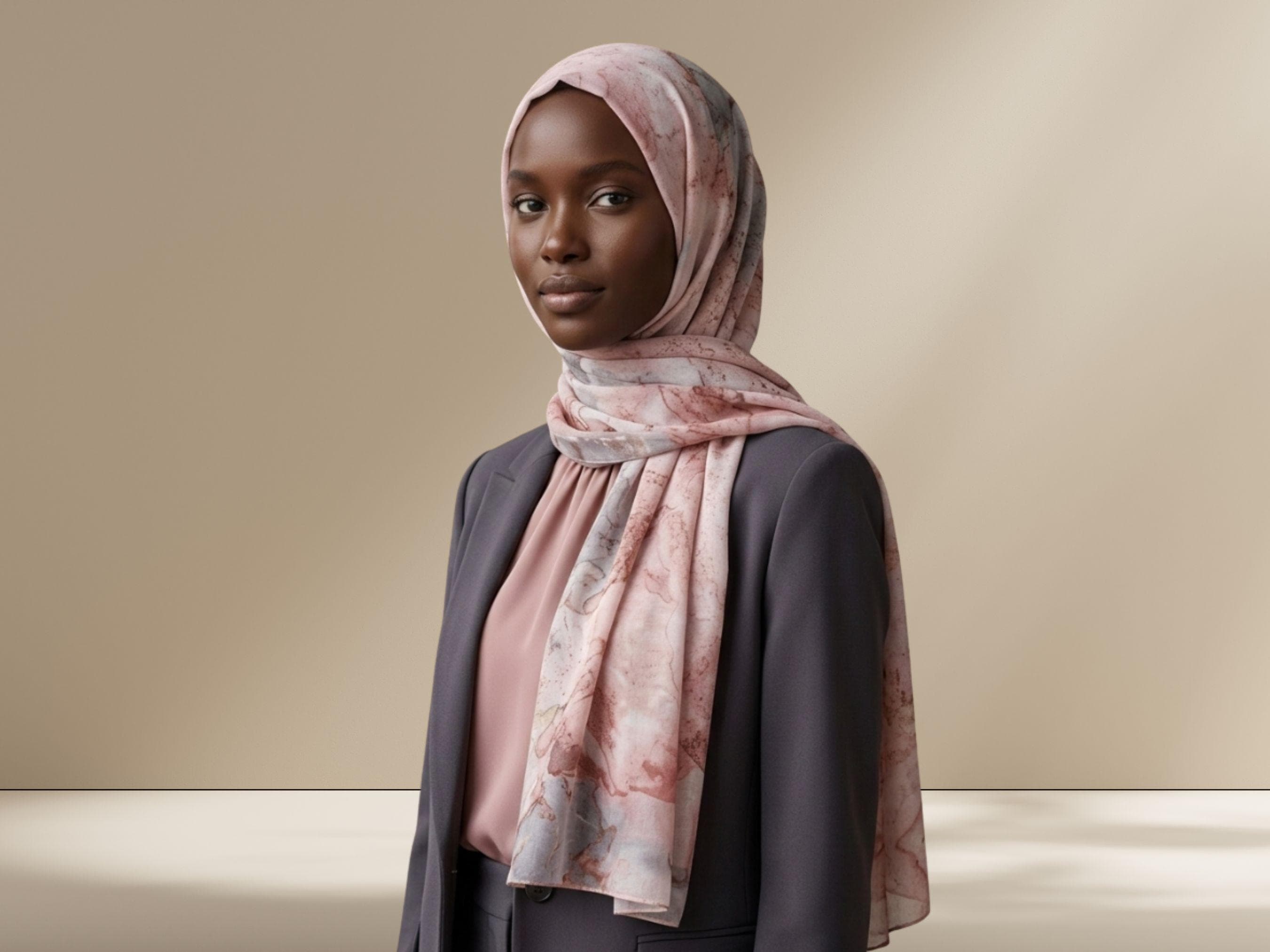 Watercolor Printed Bamboo Modal Hijab Scarf: Pastel Pink Grey Gold Hijab, Lightweight & Breathable - image 4