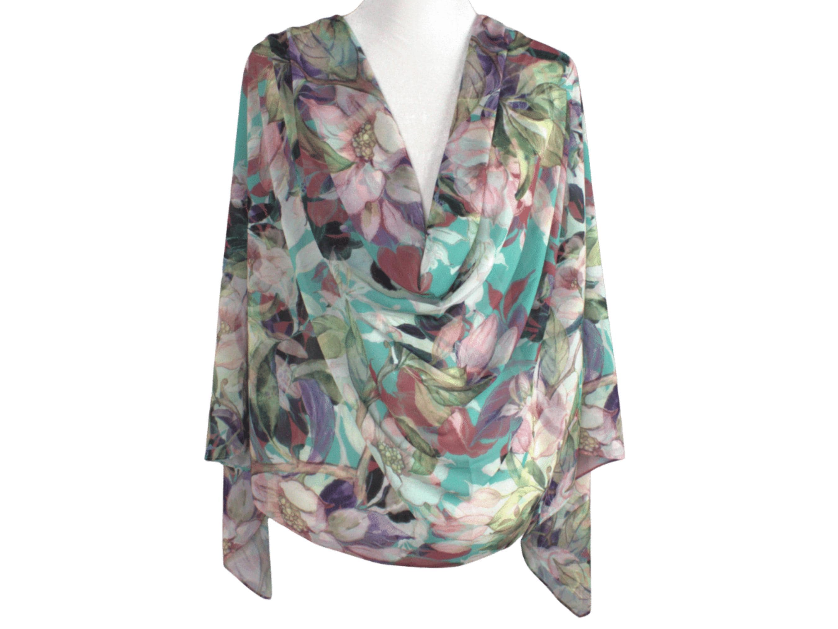 Floral Chiffon Hijab: Luxury Green Mauve Islamic Scarf - image 4