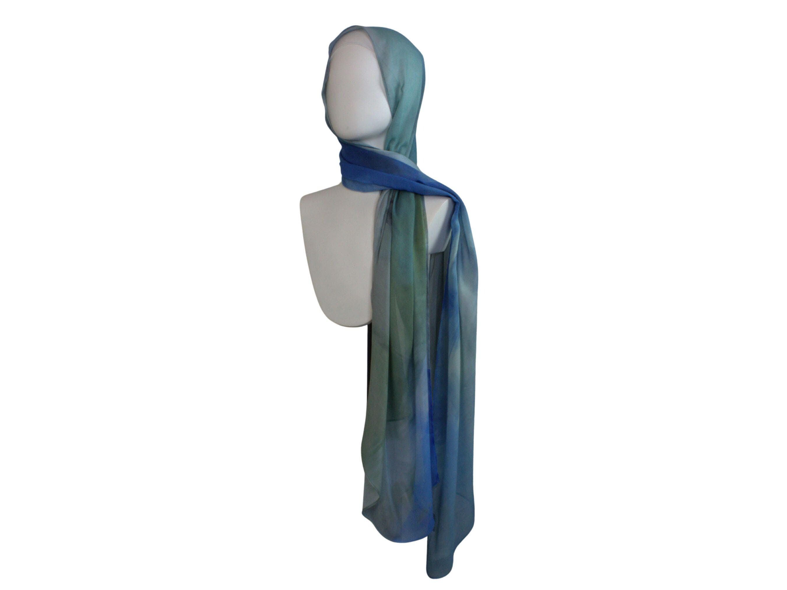 Premium bamboo modal printed hijab, watercolor blue green printed bamboo modal hijab scarf ideal for hot weather non slip muslim gift | Lina Zibdeh