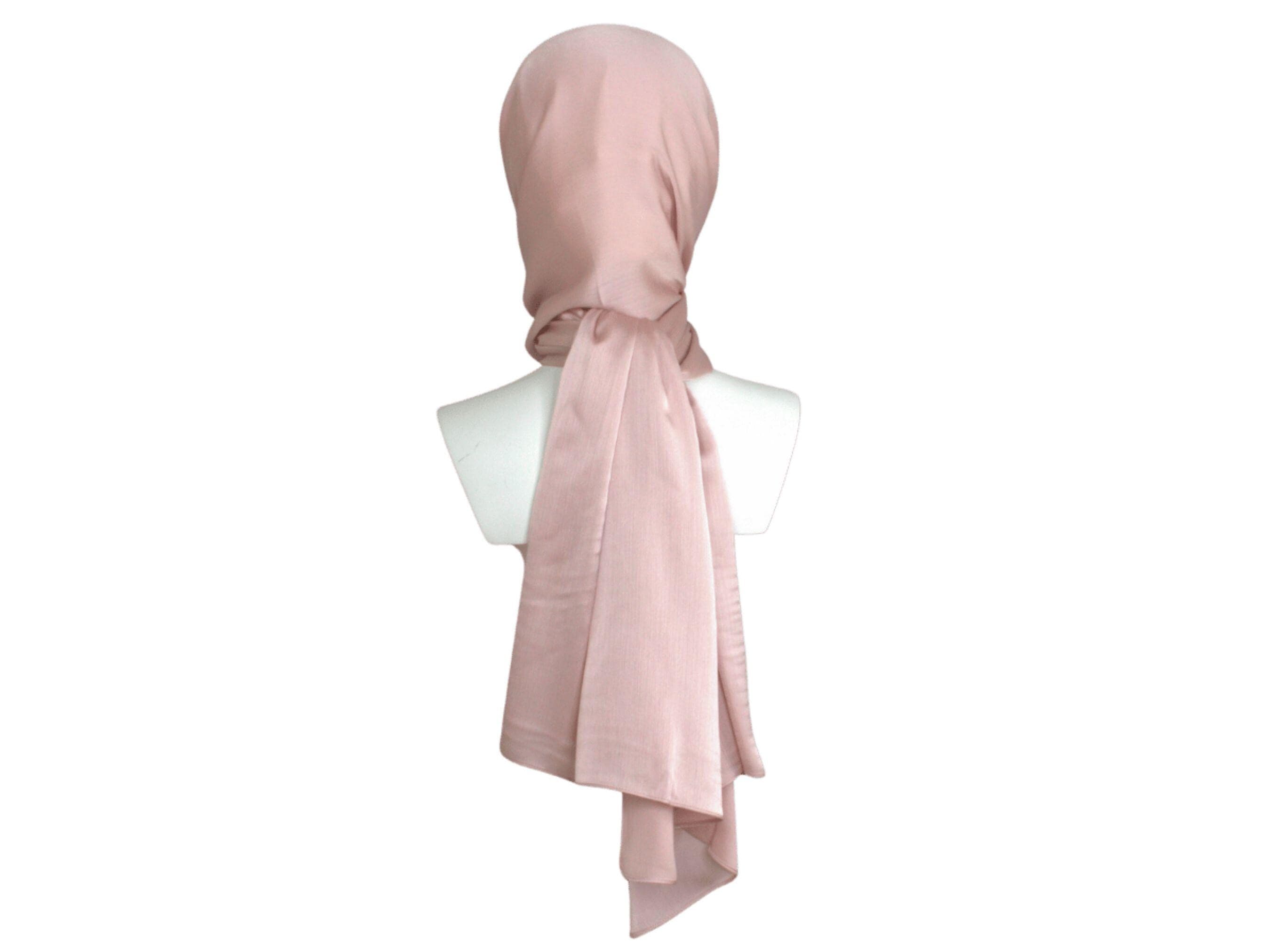 Light Rose Quartz formal hijab for fancy occasions | rose quartz satin crinkle hijab for muslim weddings and parties