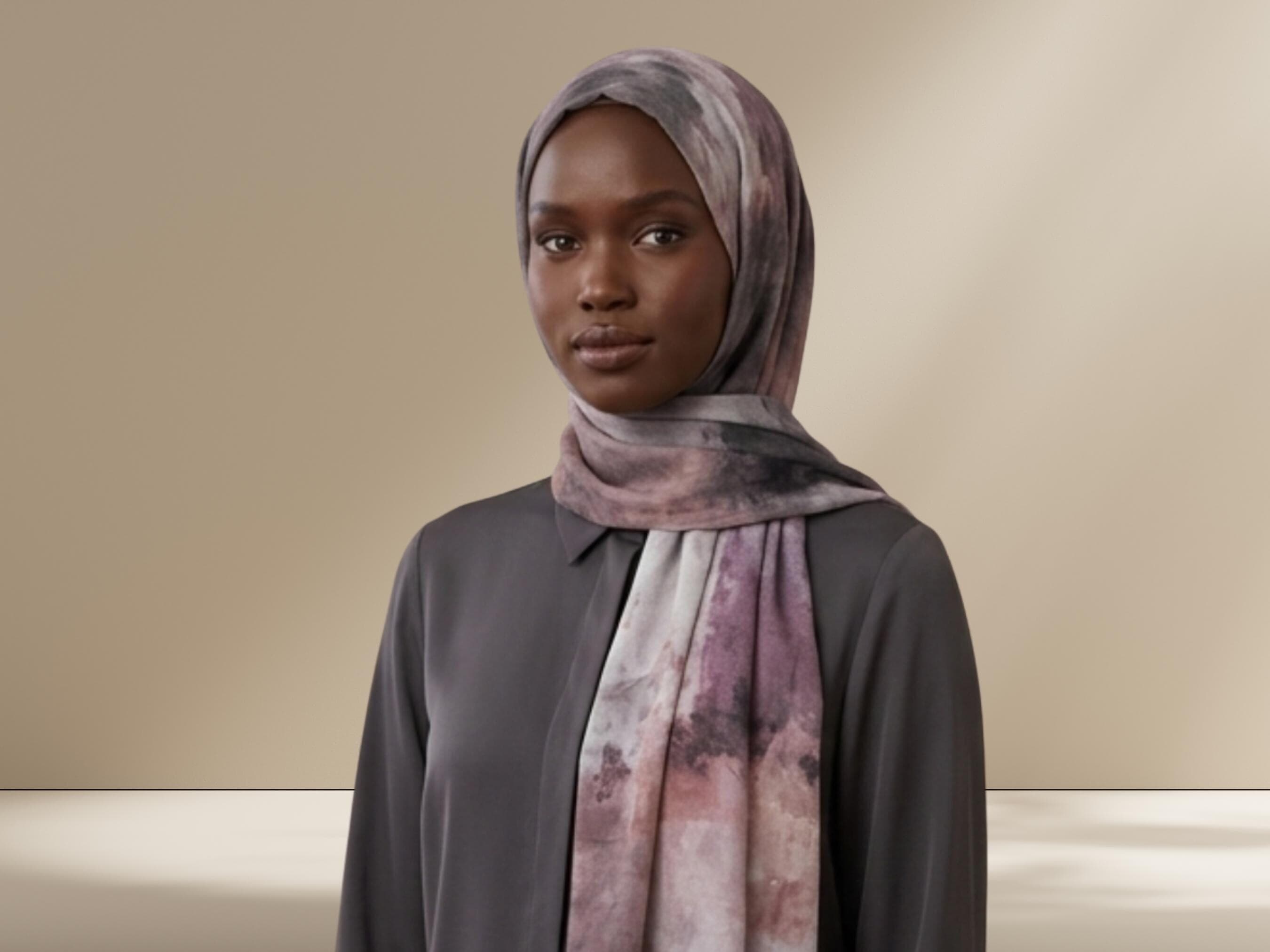 Printed Bamboo Modal Hijab Scarf: Muted Mauve Taupe Hijab, Lightweight & Breathable - image 4