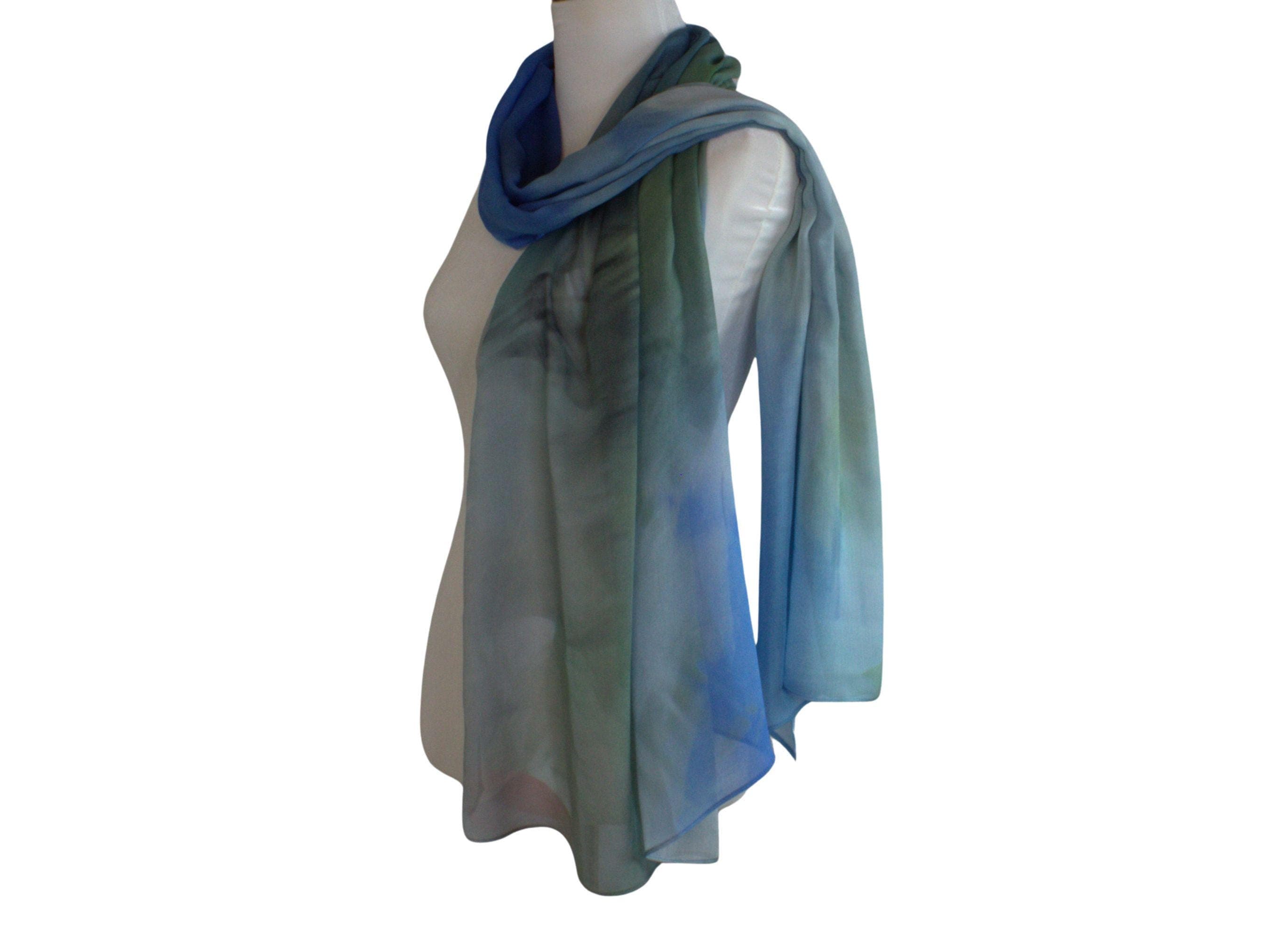 designer bamboo modal printed hijab, watercolor blue green printed bamboo modal hijab scarf ideal for hot weather non slip muslim gift | Lina Zibdeh