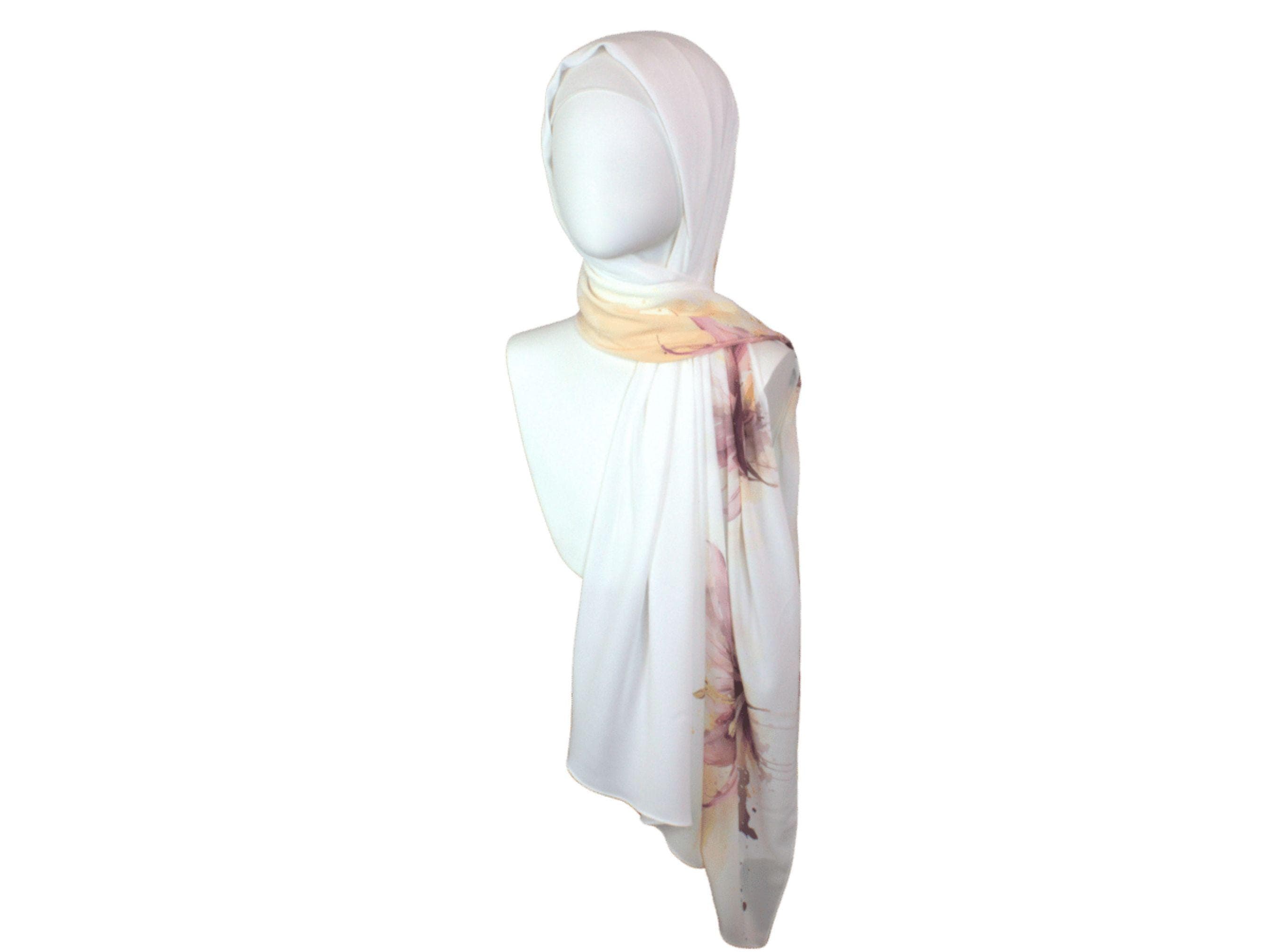 Floral Chiffon Hijab Scarf, Double Bordered, Islamic Gift - image 5