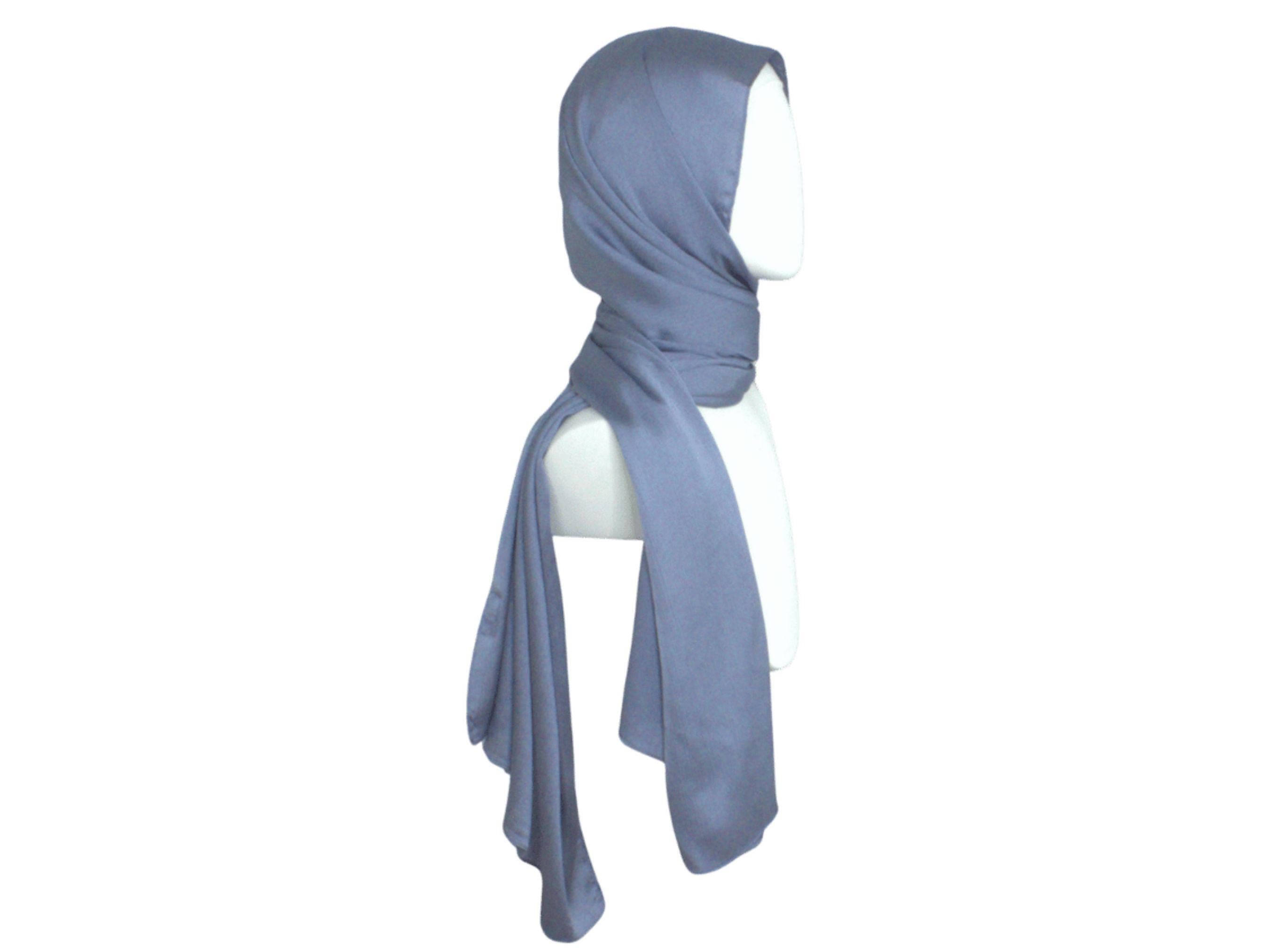 Dusty blue satin crinkle formal hijab | blue fancy hijab for parties | LinaZibdeh