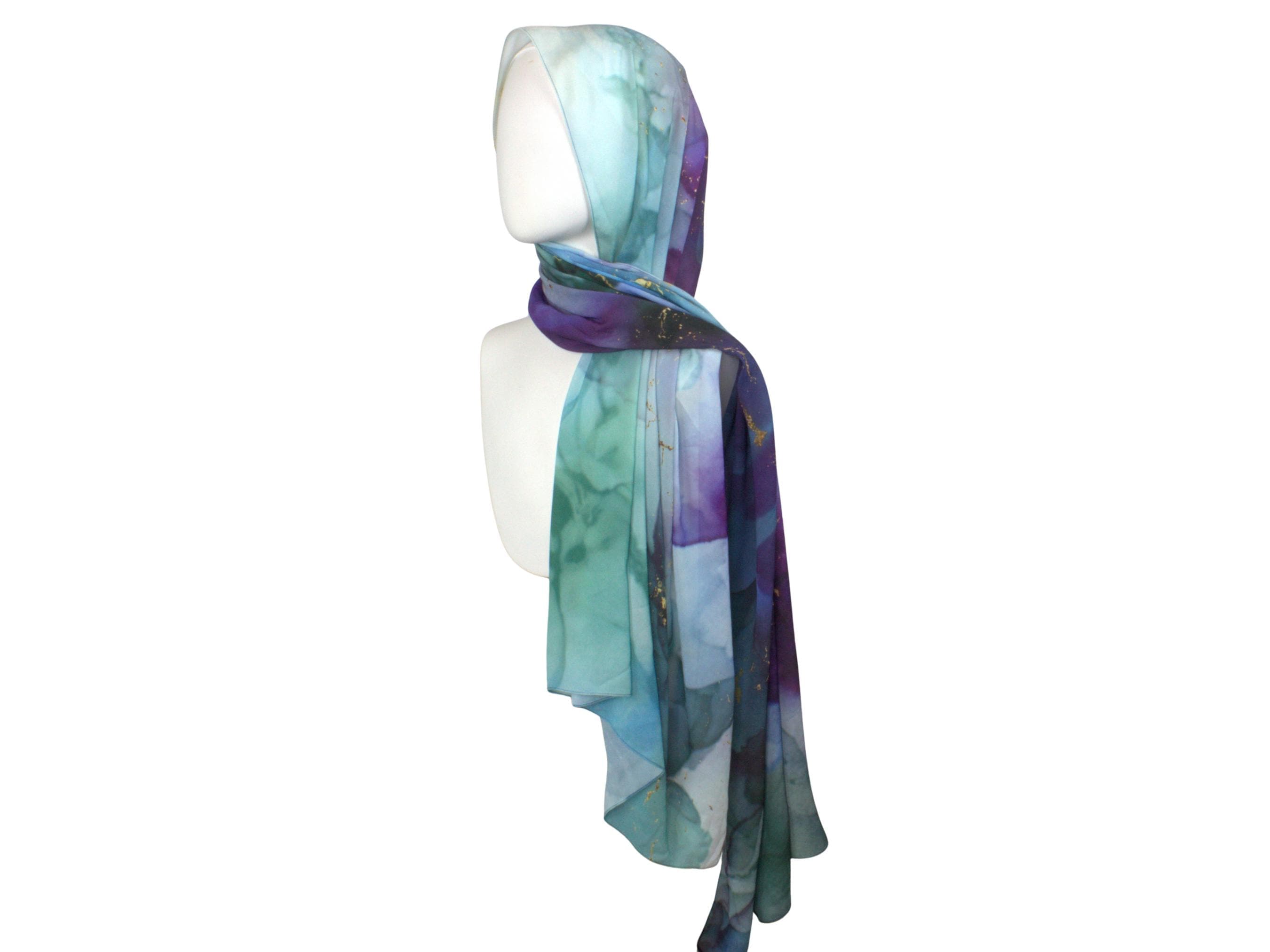 Lightweight designer chiffon hijab with watercolor print, non-slip and easy to style | Lina Zibdeh