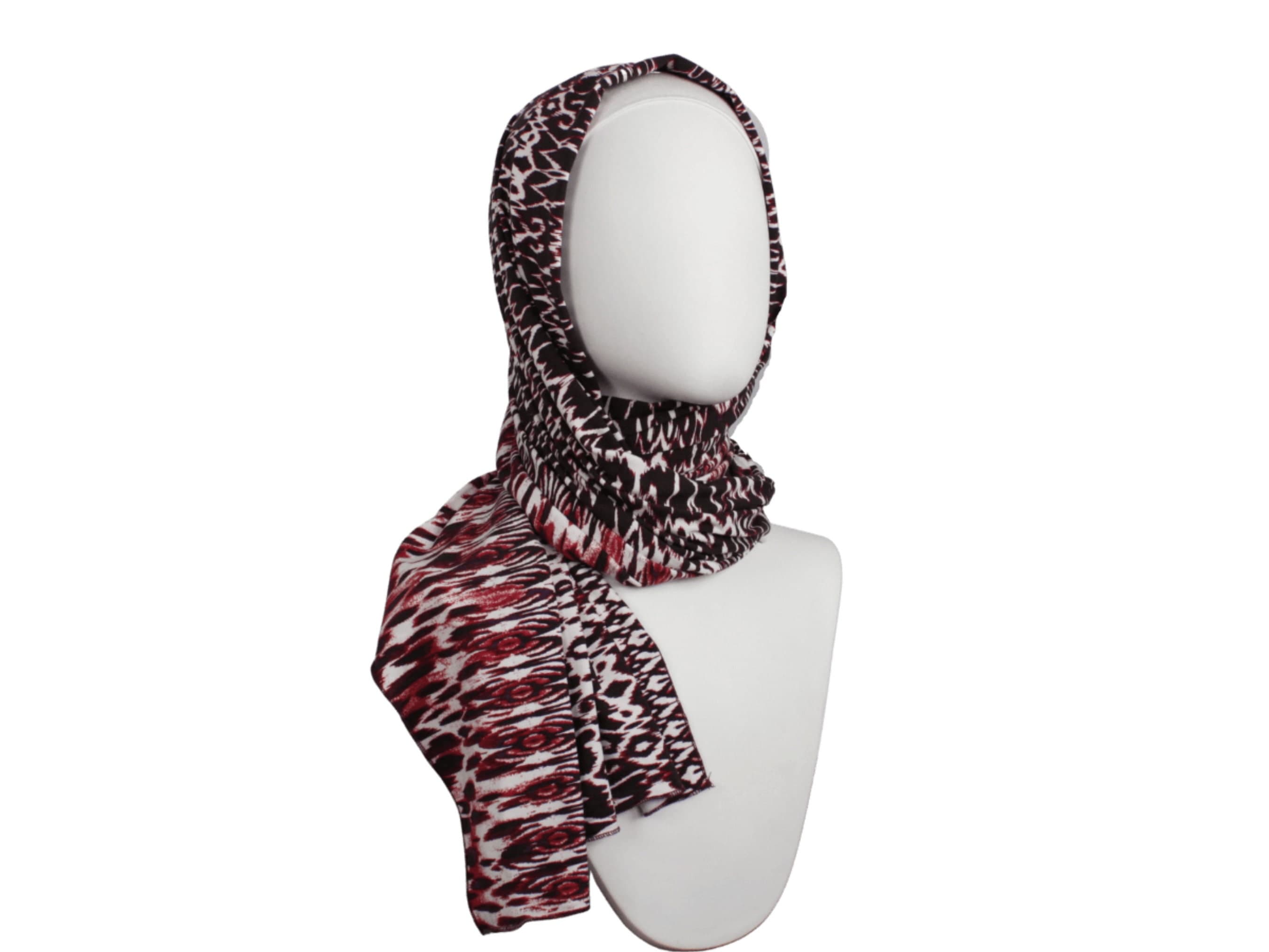 Printed Maroon Jersey Hijab, Soft Rayon Spandex Blend