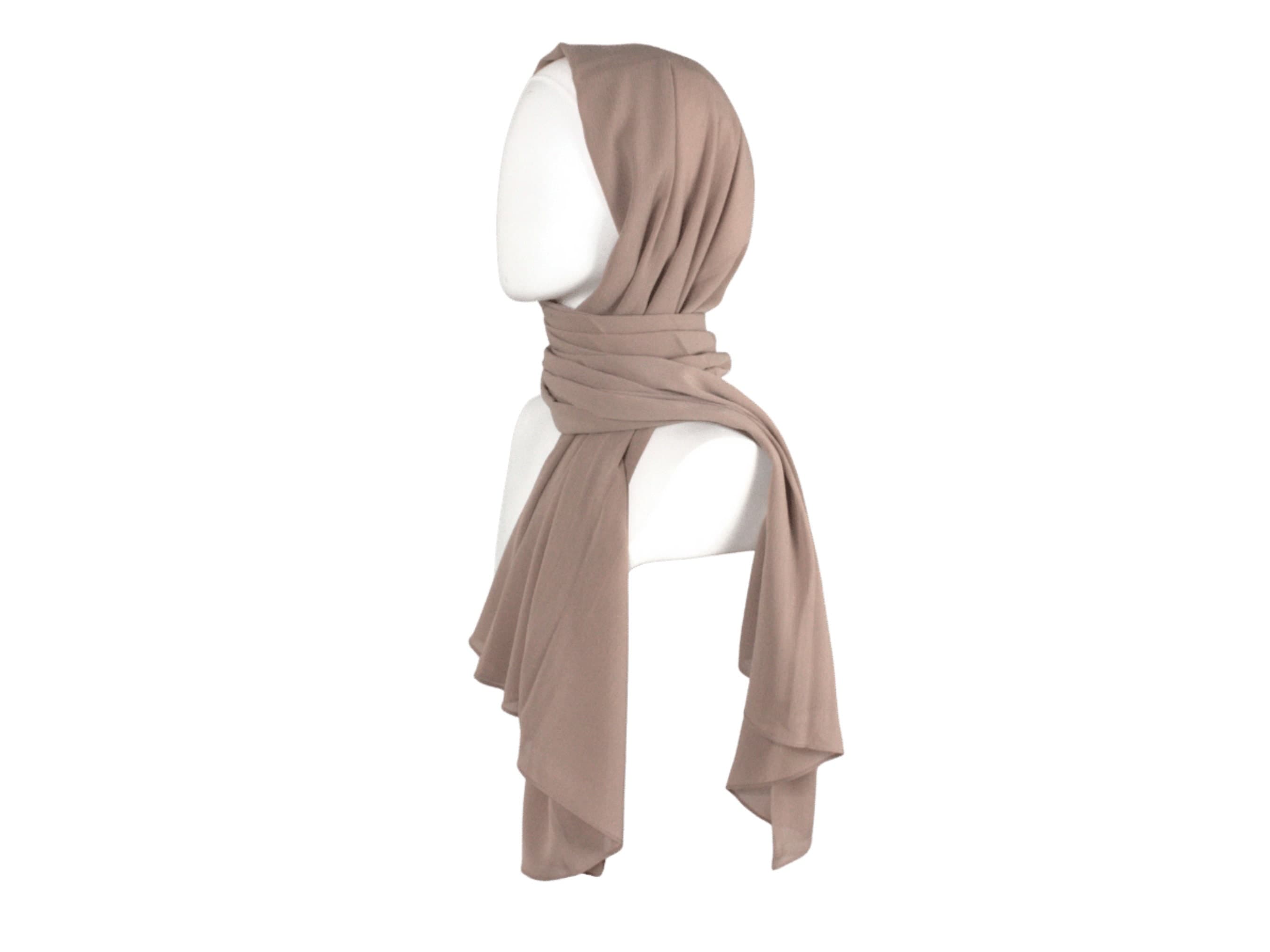 Crinkle Chiffon Hijab, Light Brown, Soft Textured, Hemmed Edges - image 4