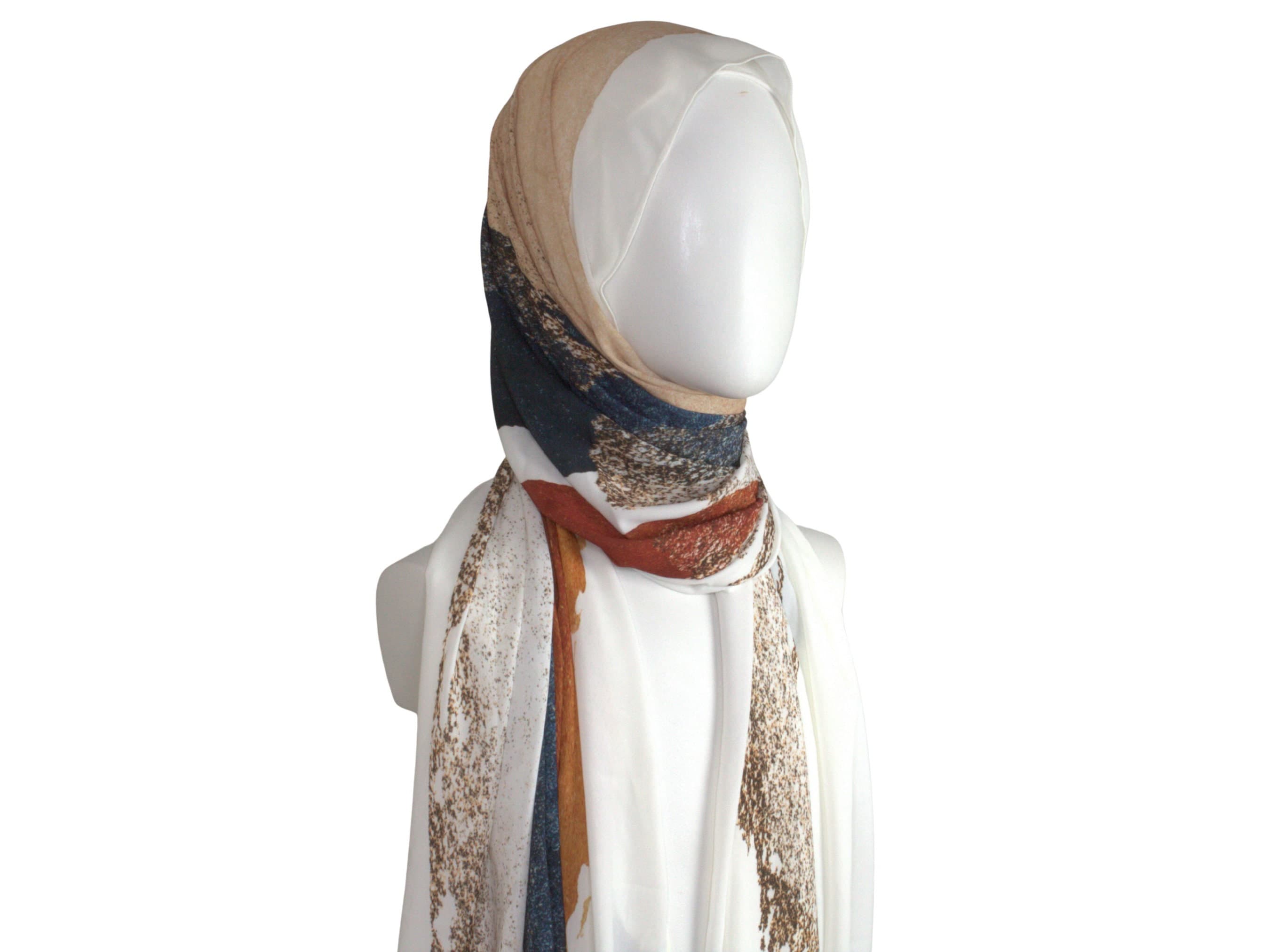 Printed Crepe Chiffon Hijab, Art-Inspired Scarf - image 3