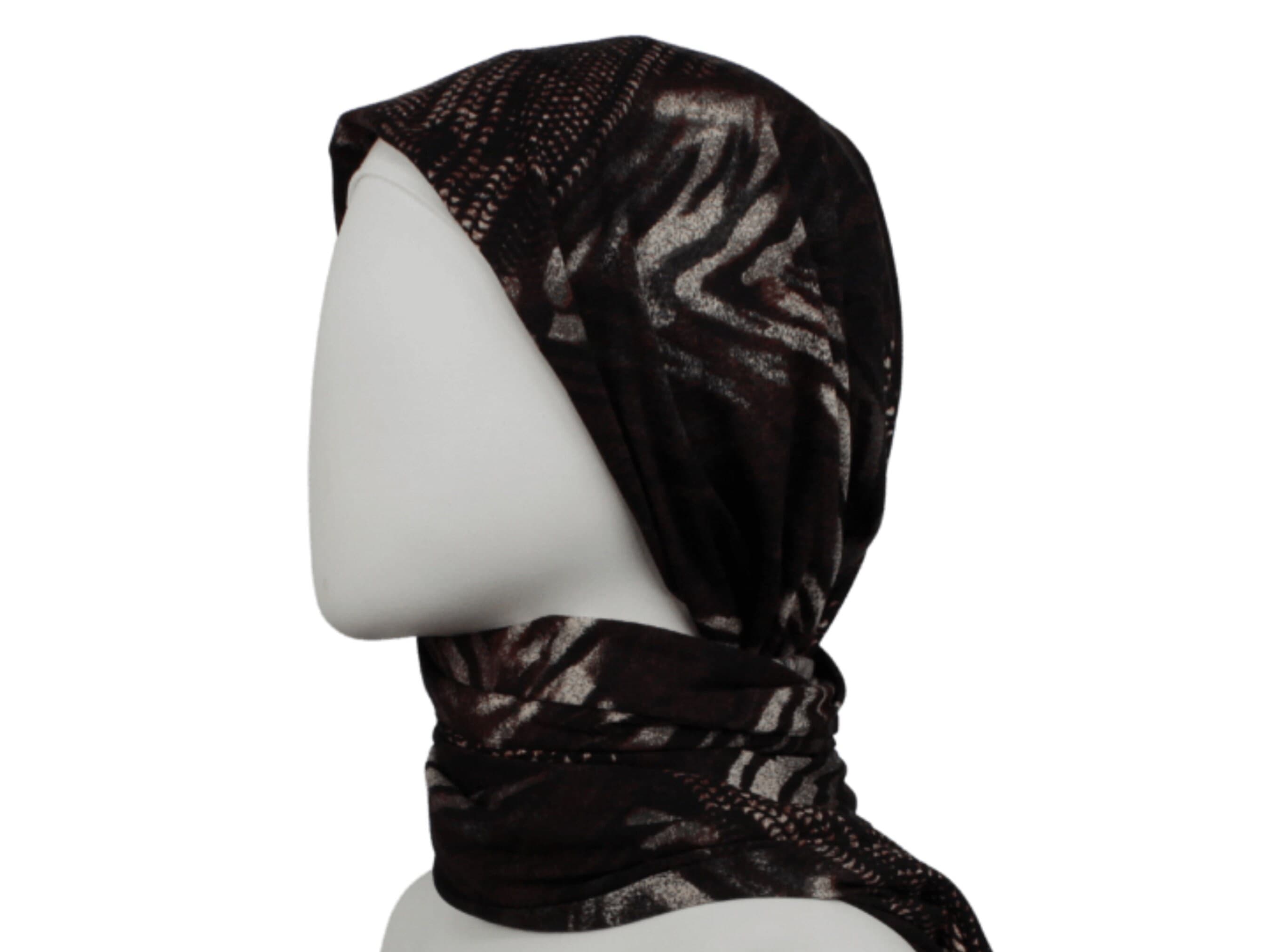 Printed Rayon Jersey Hijab, Brown Elegant Everyday Scarf - image 4