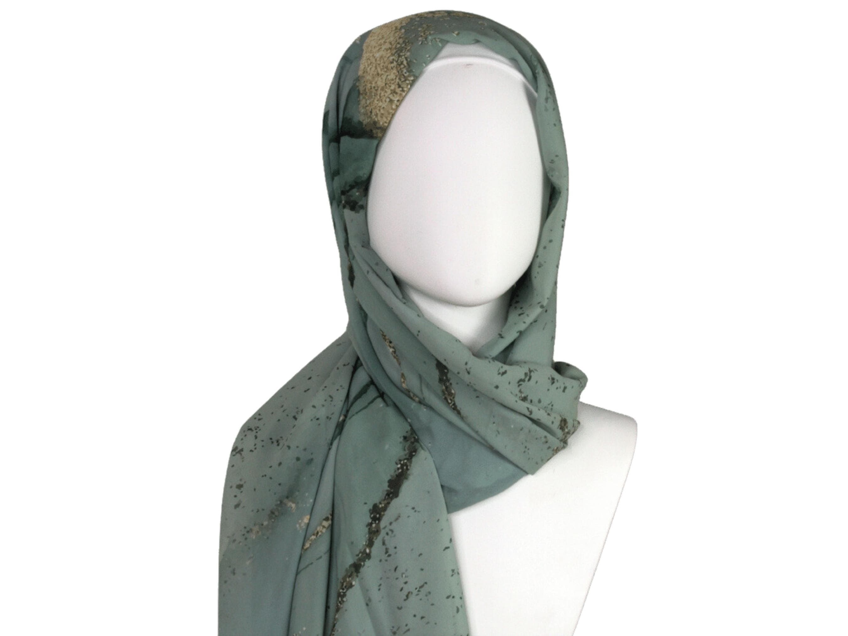 Luxury hijab scarf | green and metallic bronze gold chiffon hijab.