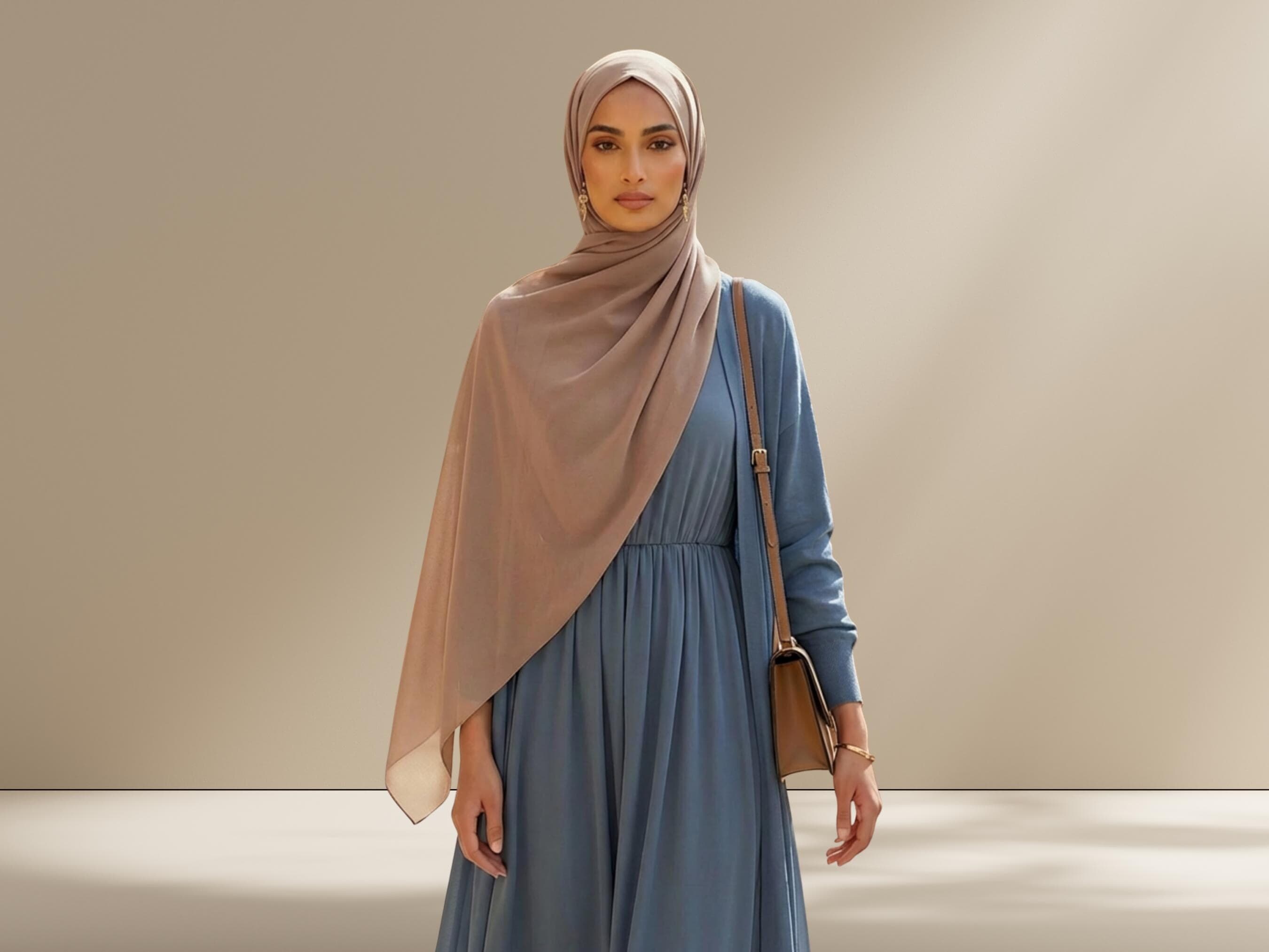 Crinkle Chiffon Hijab, Light Brown, Soft Textured, Hemmed Edges
