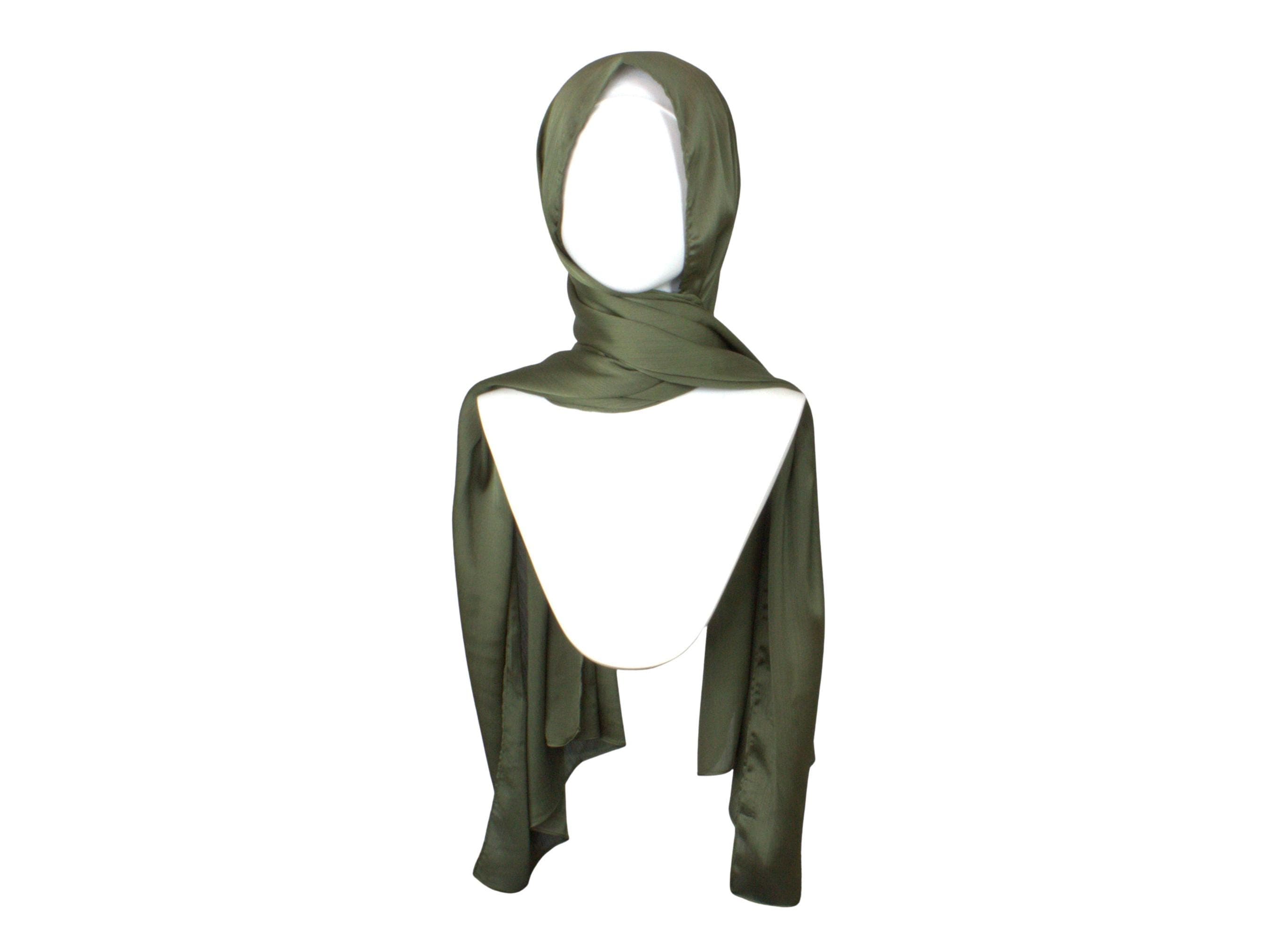 Olive Green Satin Crinkle Hijab: Metallic Sparkly Party Scarf - image 3