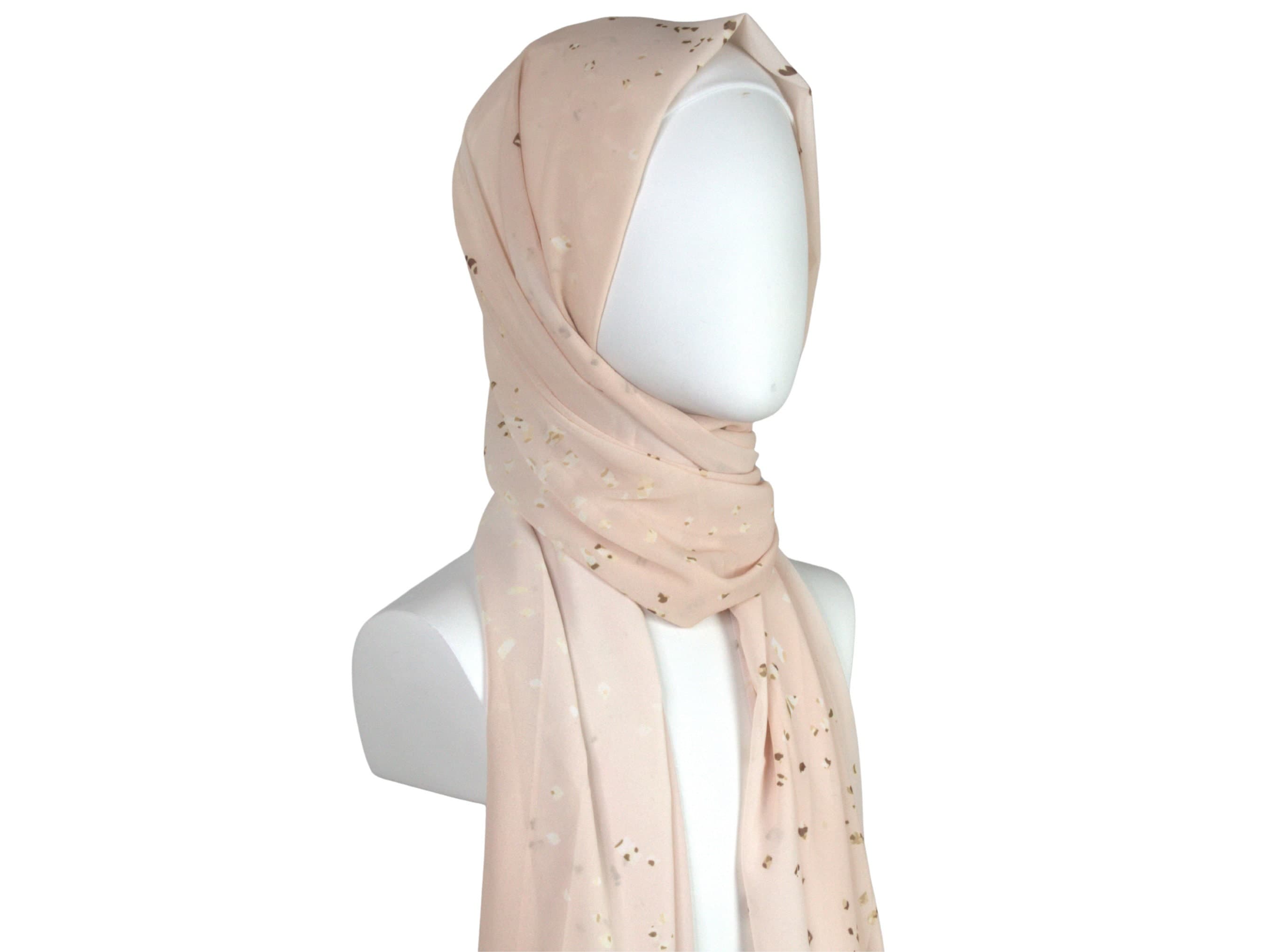 Ombré Peach Chiffon Hijab, Brown Beige Speck Print
