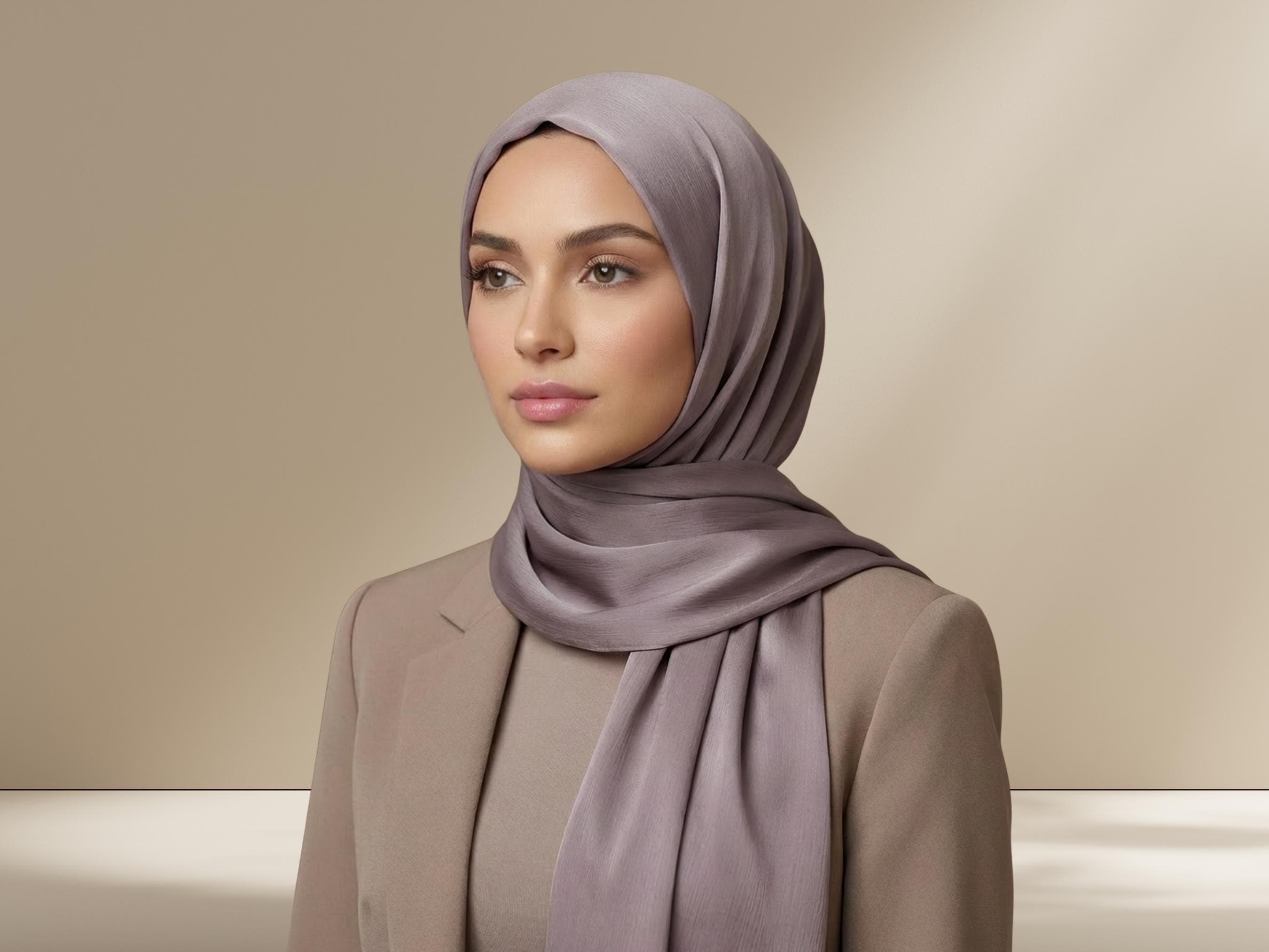 Dusty Mauve Satin Crinkle Hijab, Luxe Elegance
