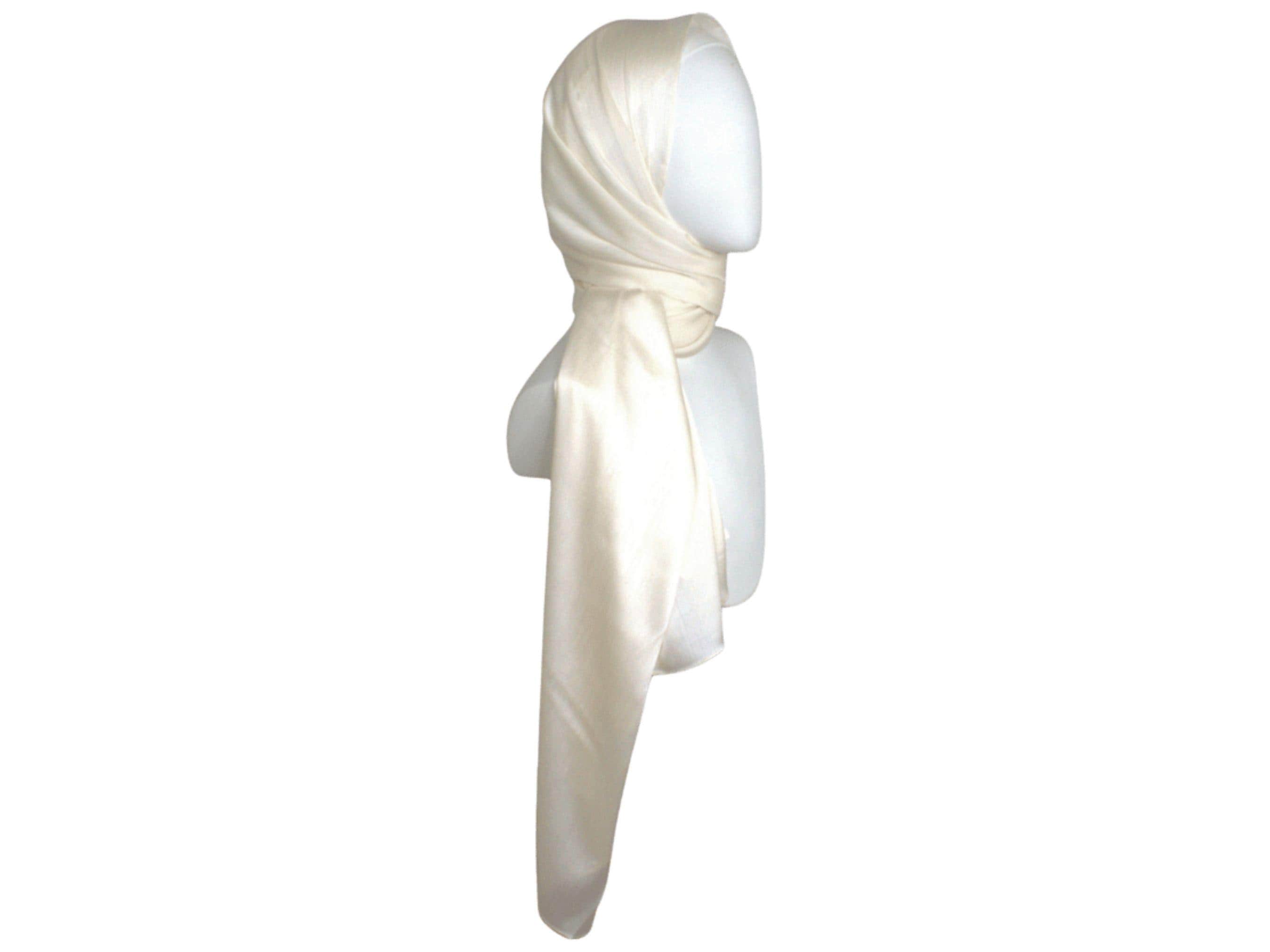 Ivory satin hijab scarf for formal occasions | Lina Zibdeh