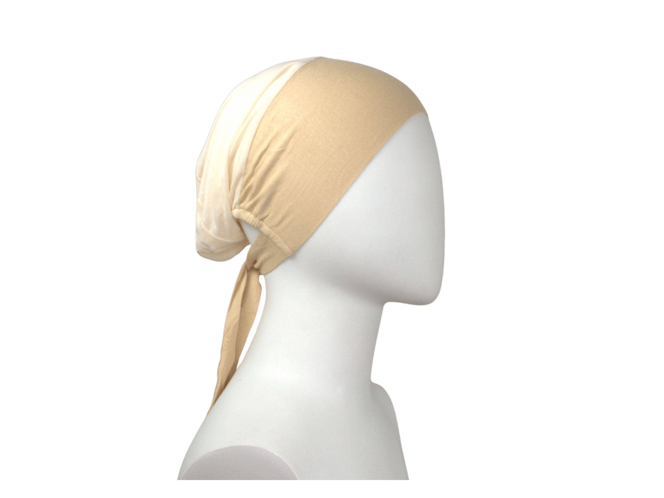 Sand Beige Tie-Back Mesh Hijab underCap, neutral hijab underscarf bonnet, non-slippery comfortable adjustable tie back caps for women girls