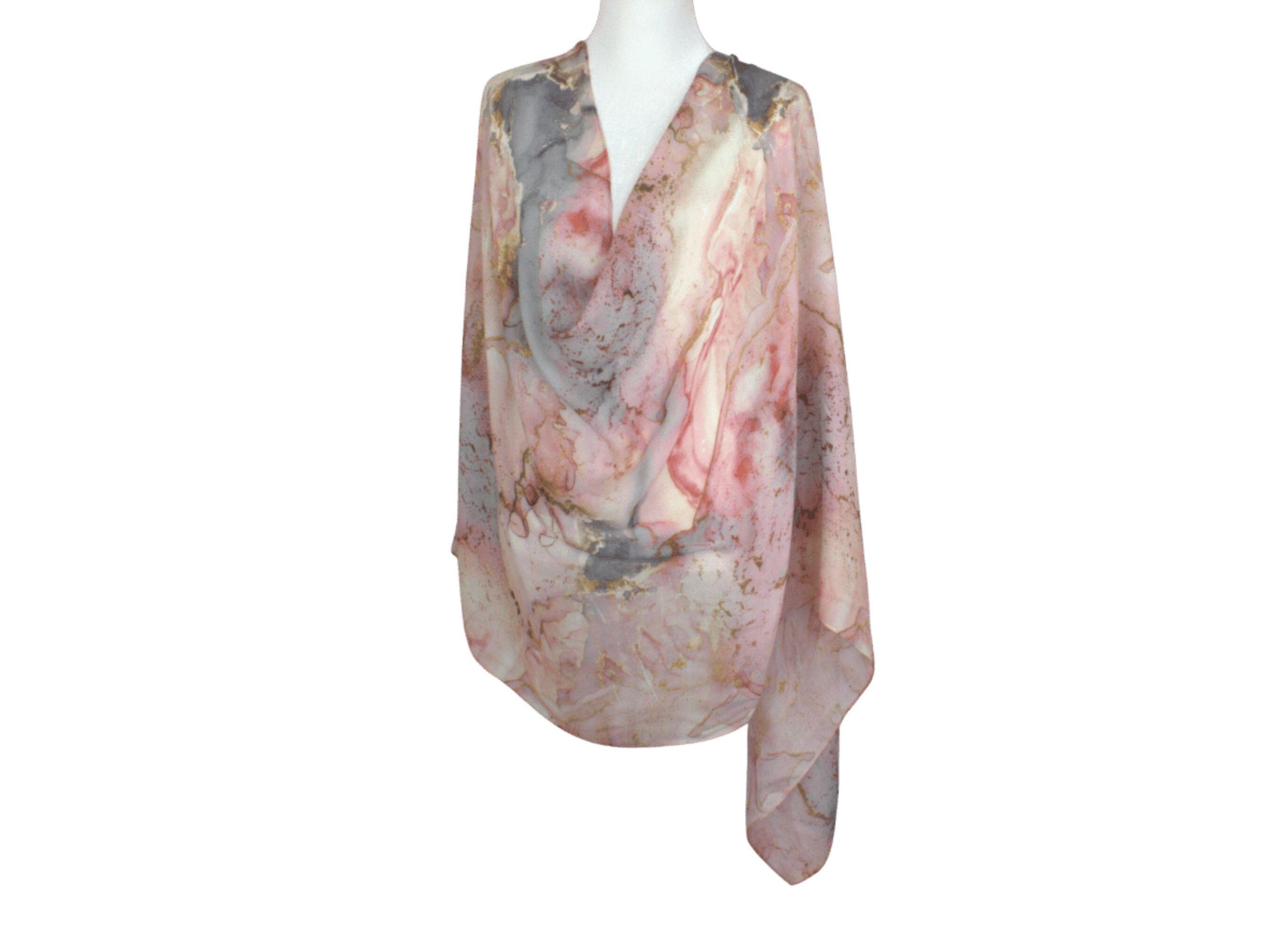 Watercolor Printed Bamboo Modal Hijab Scarf: Pastel Pink Grey Gold Hijab, Lightweight & Breathable - image 5