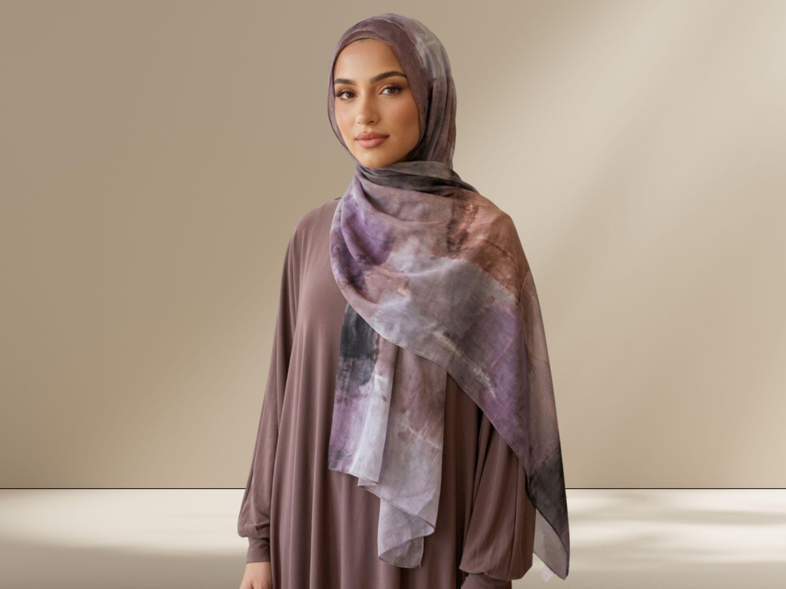 Printed Bamboo Modal Hijab Scarf: Muted Mauve Taupe Hijab, Lightweight & Breathable