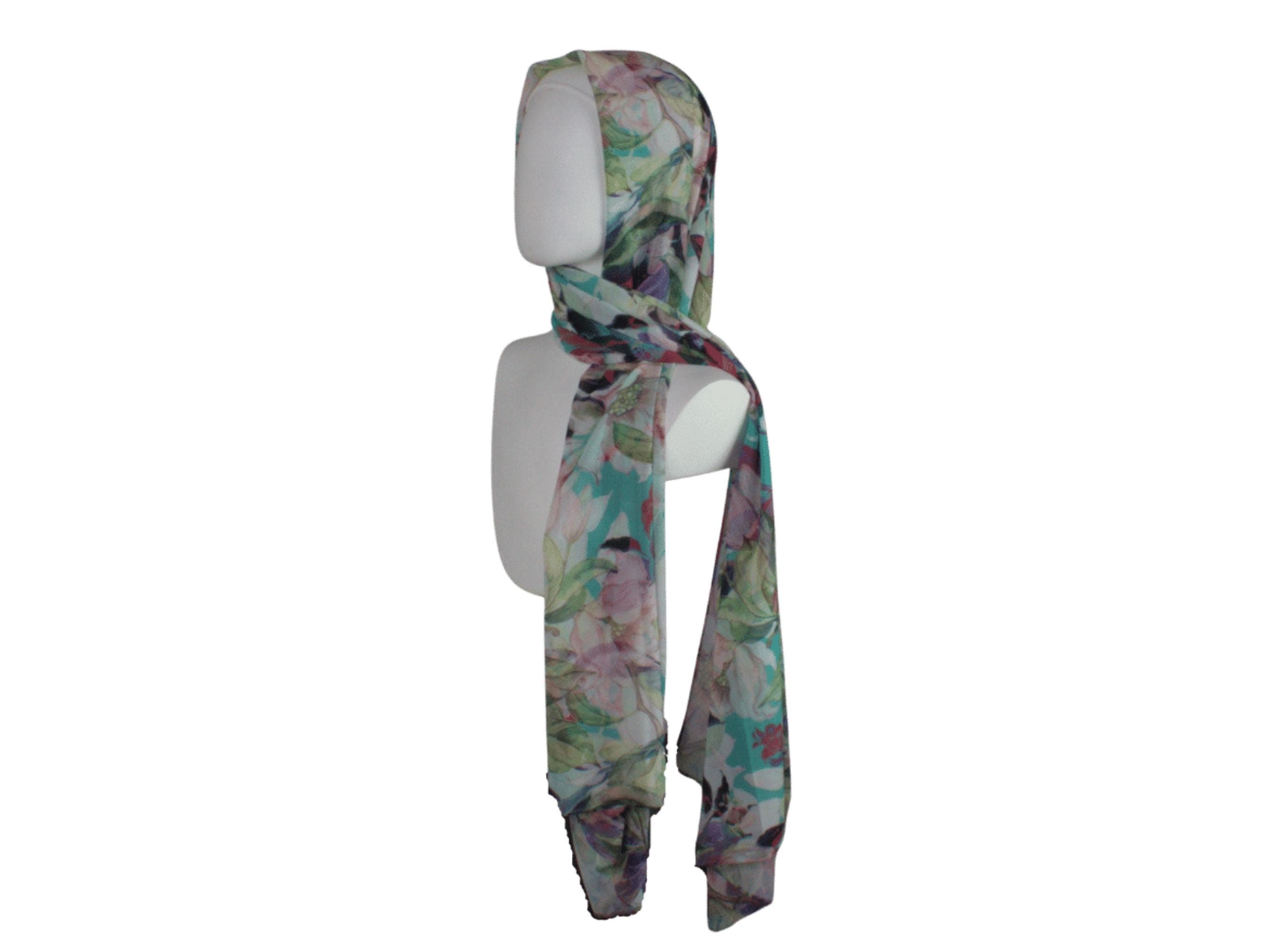 Floral Chiffon Hijab: Luxury Green Mauve Islamic Scarf - image 5