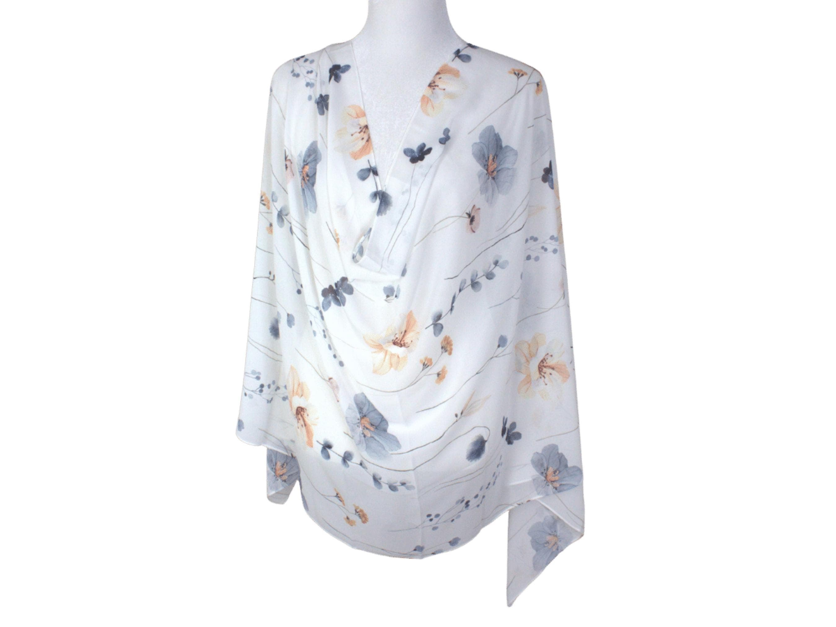 Blue Floral Chiffon Hijab, Soft Everyday Headscarf - image 3