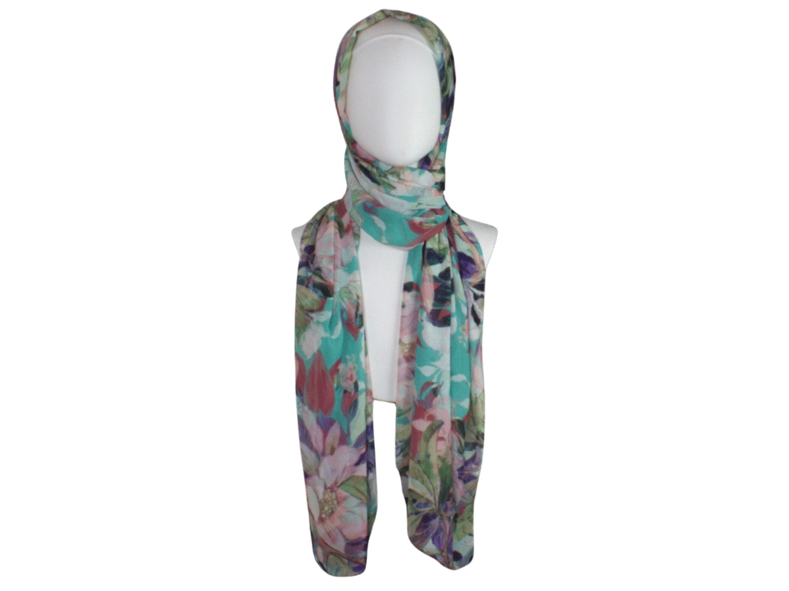 Floral Chiffon Hijab: Luxury Green Mauve Islamic Scarf - image 3